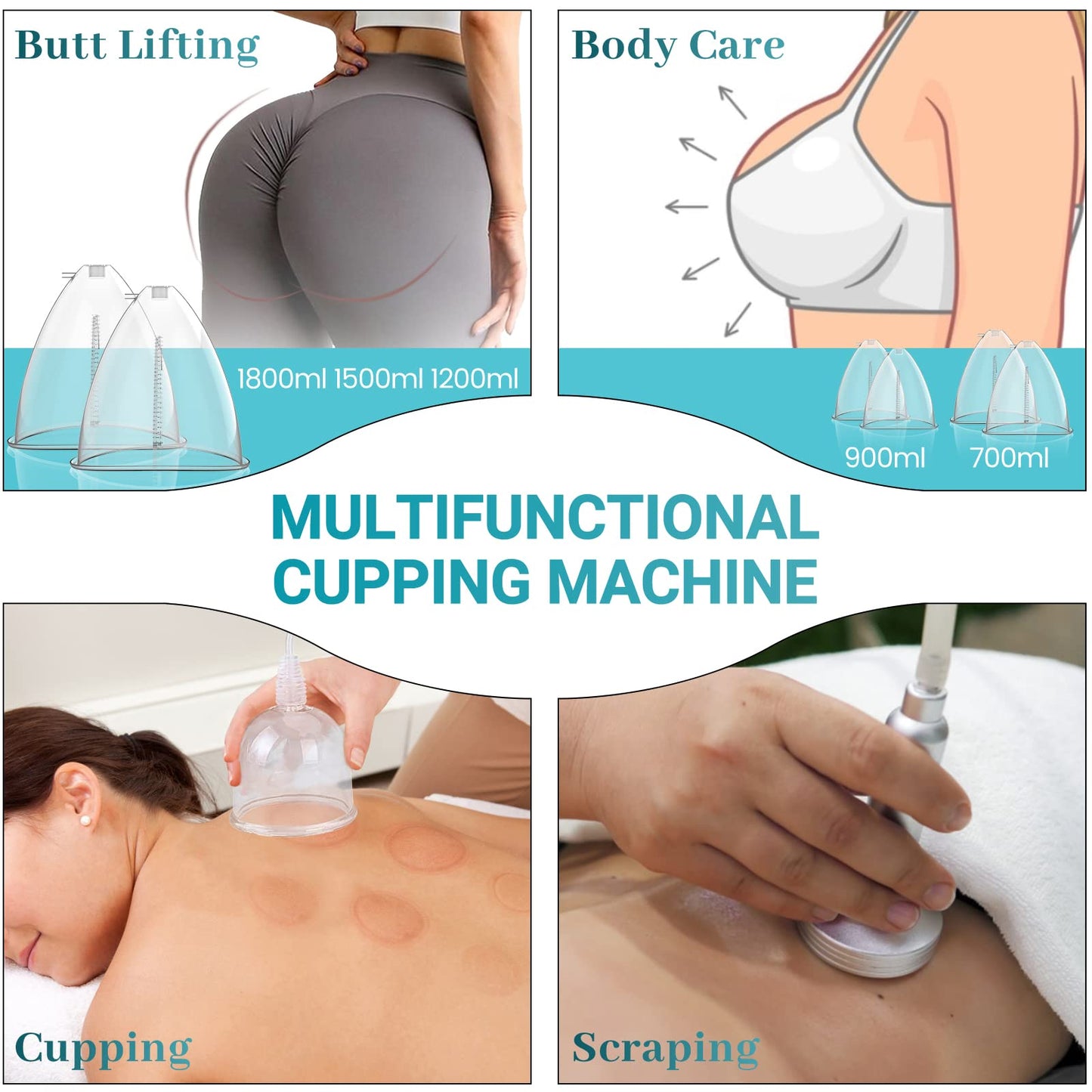 Beauty Star- [3 en 1] Máquina de terapia de vacío con tazas grandes de 1800 ml, máquina de terapia con ventosas, diámetro profesional