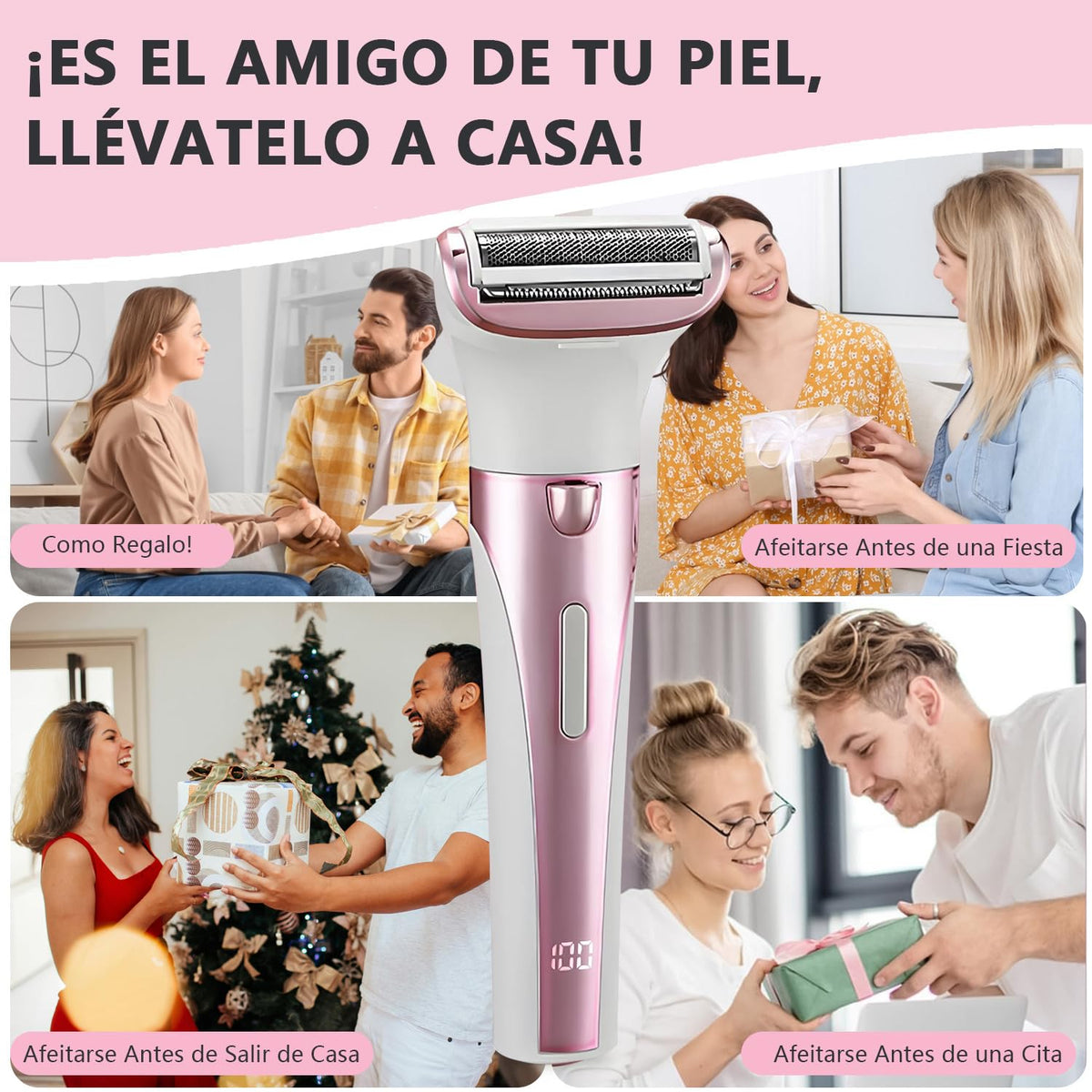 Rasuradora Eléctrica para Mujer 5 en 1, Rasuradora Recargable USB Pantalla Digital y Luz, Impermeable Húmedo Seco, Cabezales Intercambiables, Sin Dolor Sin Irritación para Bikini Axilas Piernas