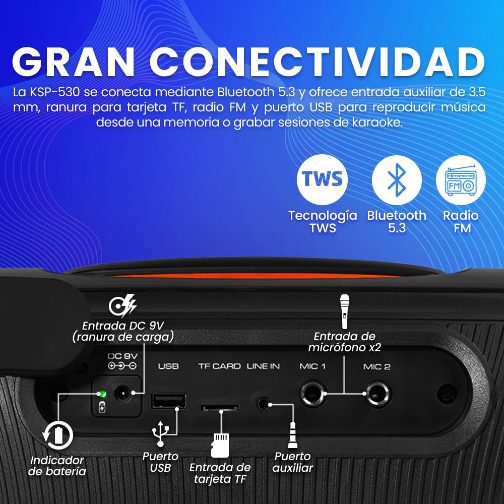 Bocina Portátil Bluetooth Vorago TWS Exterior Recargable con Micrófono y Control Remoto