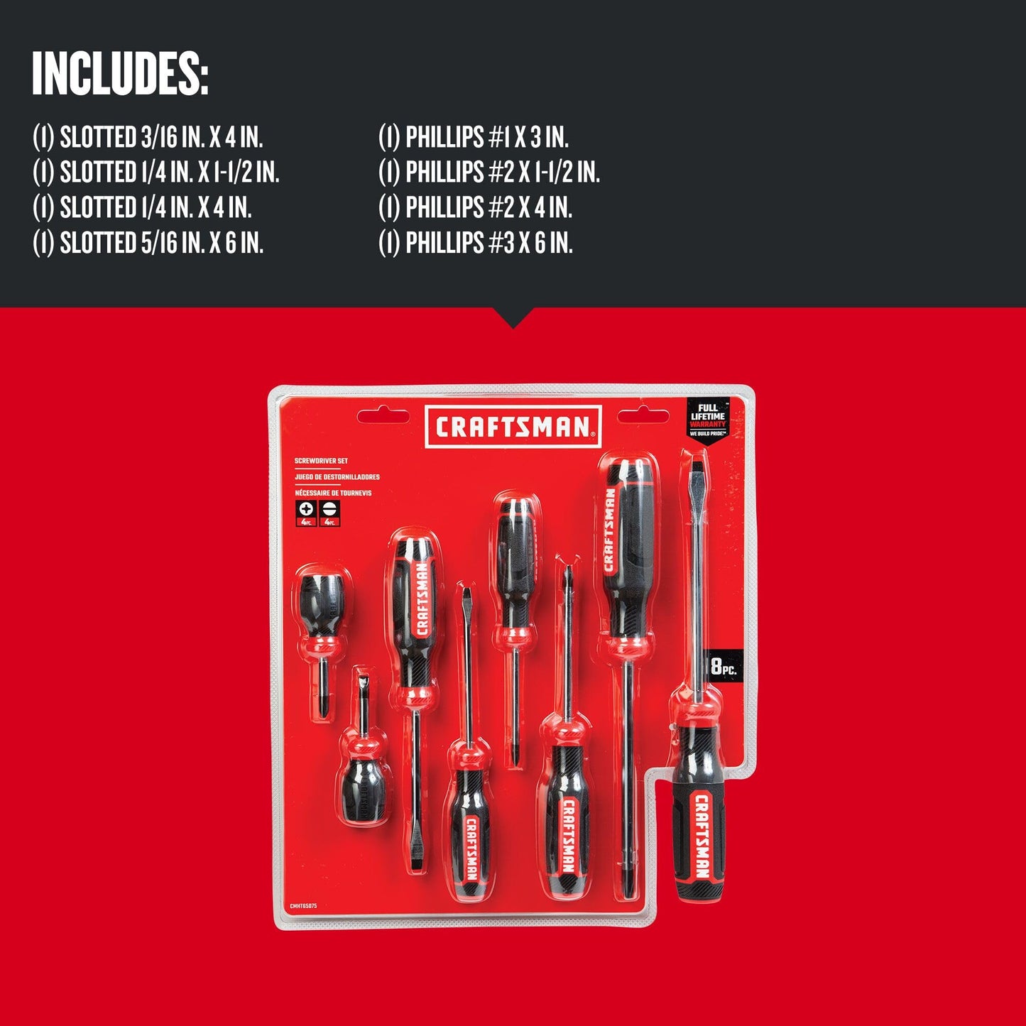 CRAFTSMAN - Juego de destornilladores bimateriales, juego de 8 piezas (CMHT65075N)