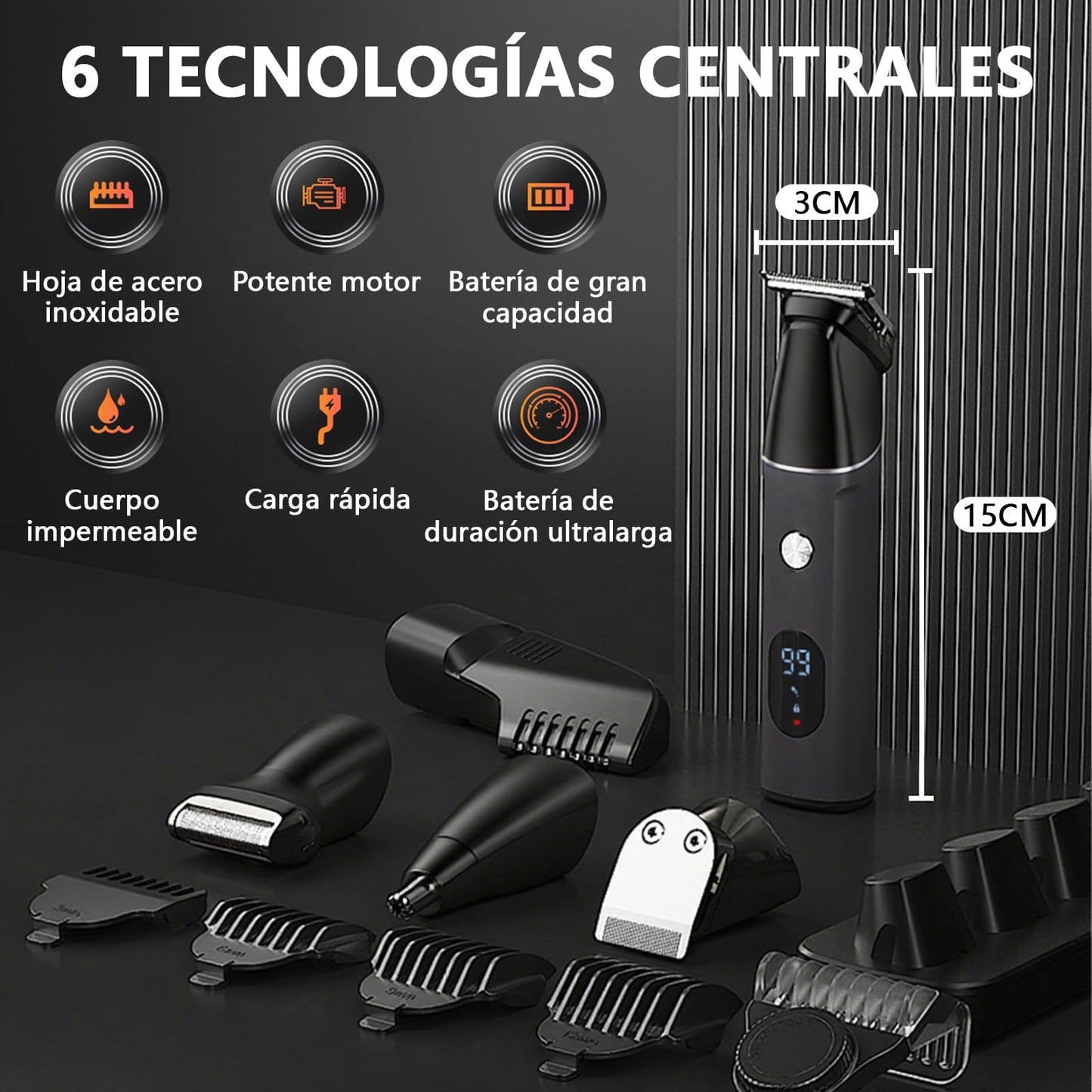 ZVXCABV 16 en 1 Kit de Rasurado para Hombre,Afeitadora Electrica,Barbero Eléctrico con Cabezal de Succión Magnético,Carga Rápida USB y Base,Máquina para Cortar Cabello de Barba/Nariz/Pelo/Cara/Cuerpo