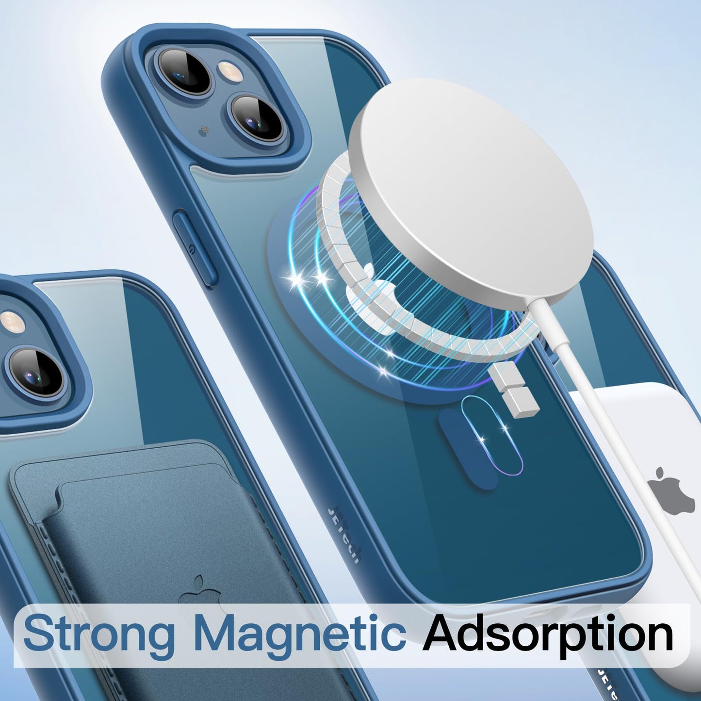 JETech Funda Magnética para iPhone 13 Mini 5.4 Pulgadas Compatible con MagSafe, Carcasa Antigolpes, Marco de TPU Mate Color Sólido, Anti-Arañazos Respaldo Transparente (Azul)