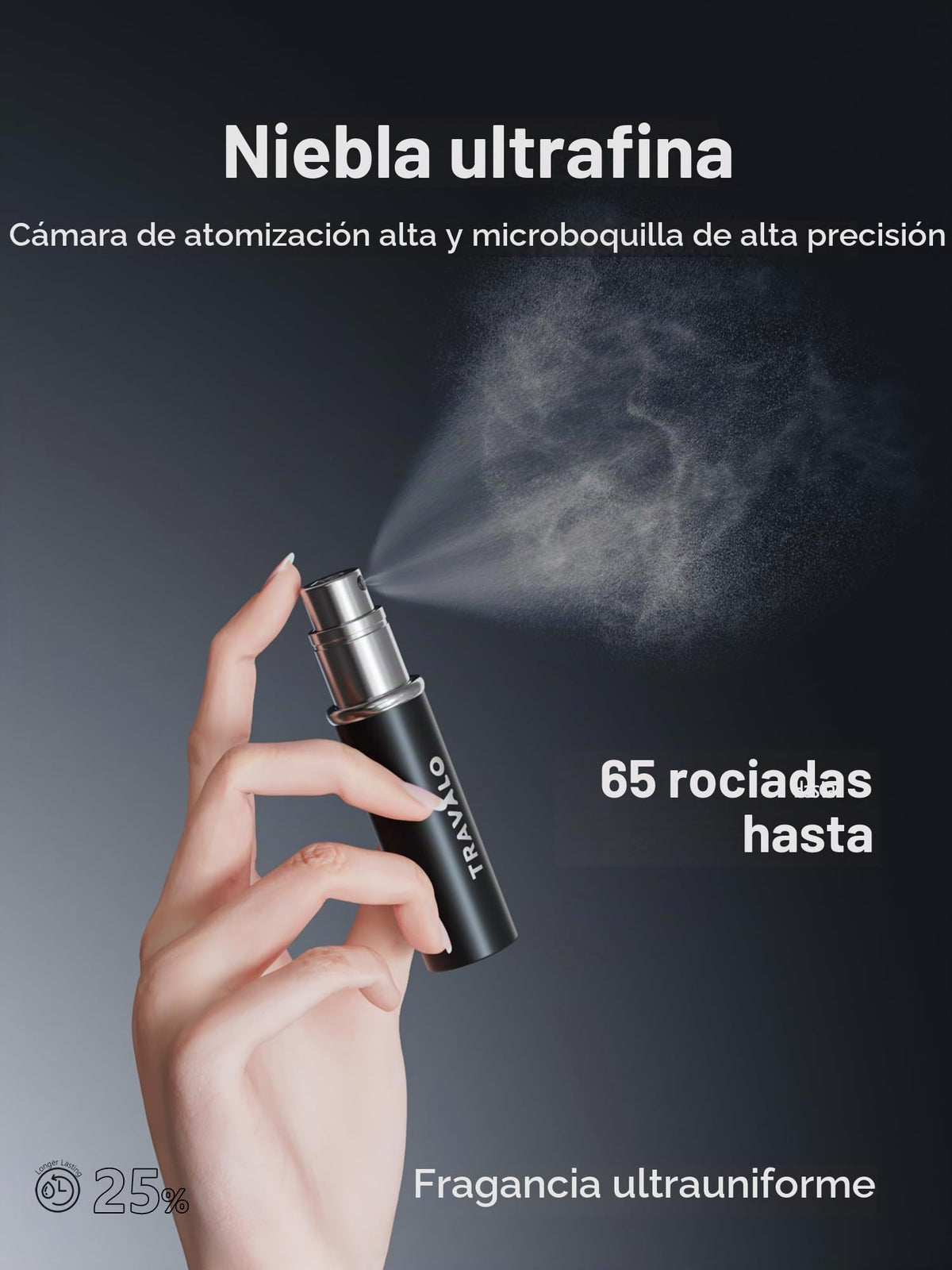 Atomizador de perfume recargable, botella de perfume con relleno inferior, mini dispensador de colonia, tamaño de viaje, pulverizador portátil para mujeres y hombres, regalo (ESSENTI, negro)