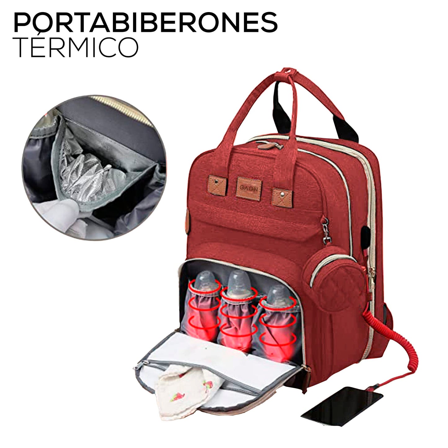 Mochila Pañalera Multifuncional de Gran Capacidad para Bebe | Cuna Convertible Impermeable con Cambiador Plegable … (Rojo.)-#11001000141301010502#