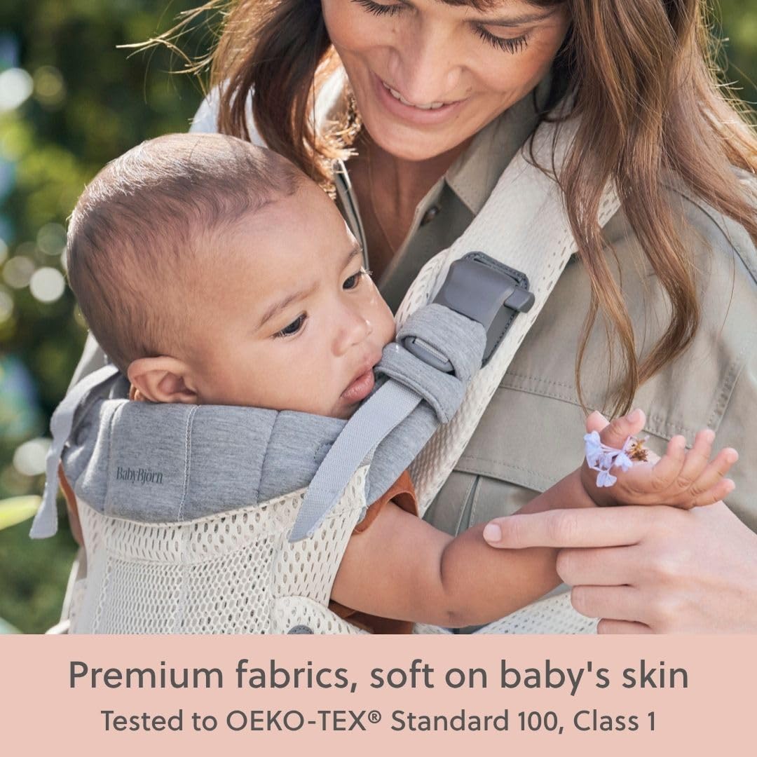 BabyBjörn Canguro Portabebé Harmony, Malla 3D, Crema | Ergonómico, para recién nacidos hasta los 3 años (3.2–15 kg), 4 posiciones, posición de piernas ajustable, suave y cómodo