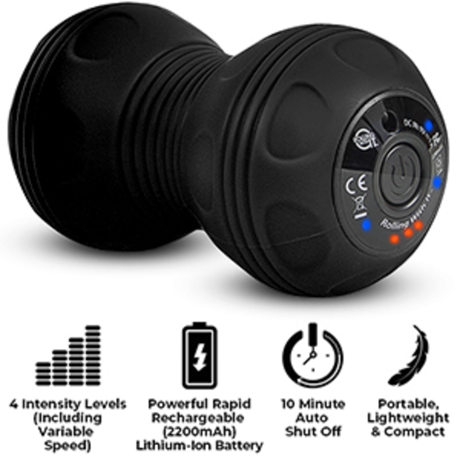 Bola de masaje de cacahuete vibrante profesional – terapia de punto de activación de tela profundo, liberación miofascial – portátil, inalámbrico, 4 niveles de intensidad, doble bola de lacrosse masajeador vibración, color negro