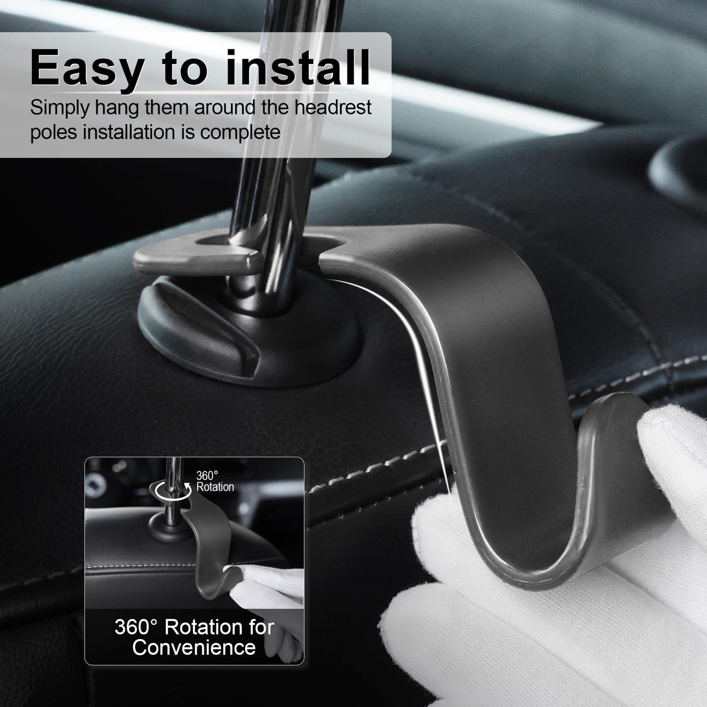 LivTee - Ganchos para los reposacabezas del asiento del coche, de color negro, para bolsos, ropa, abrigos o bolsas de la compra, juego de 4
