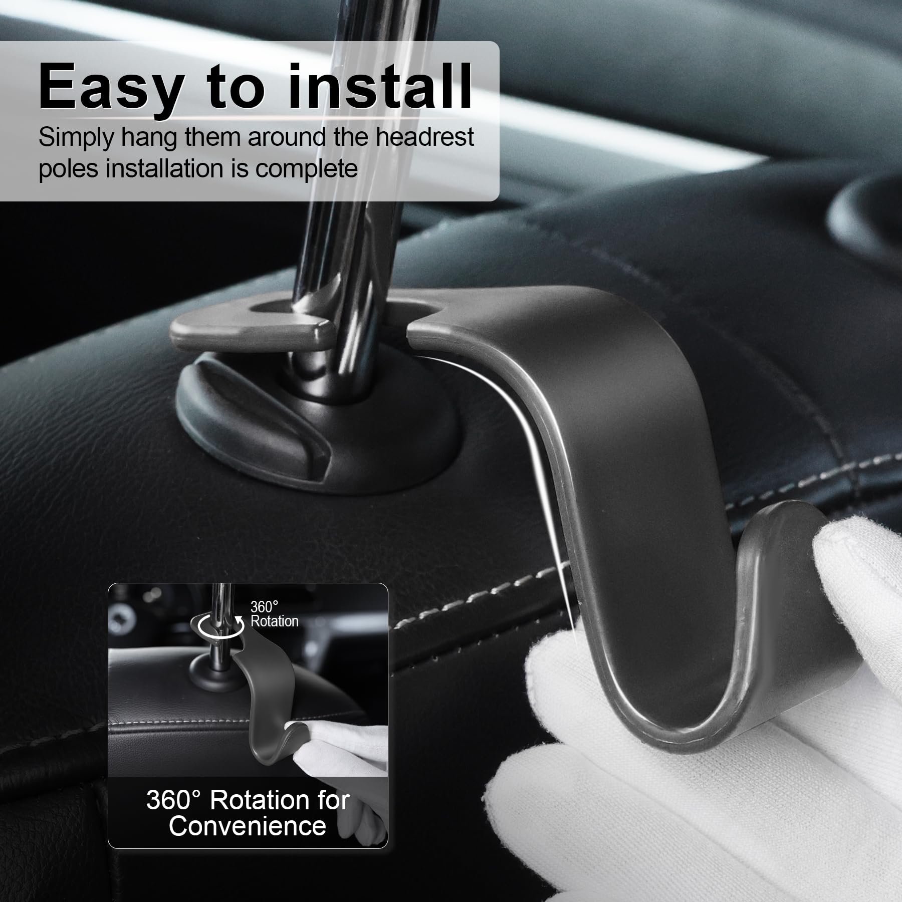LivTee - Ganchos para los reposacabezas del asiento del coche, de color negro, para bolsos, ropa, abrigos o bolsas de la compra, juego de 4