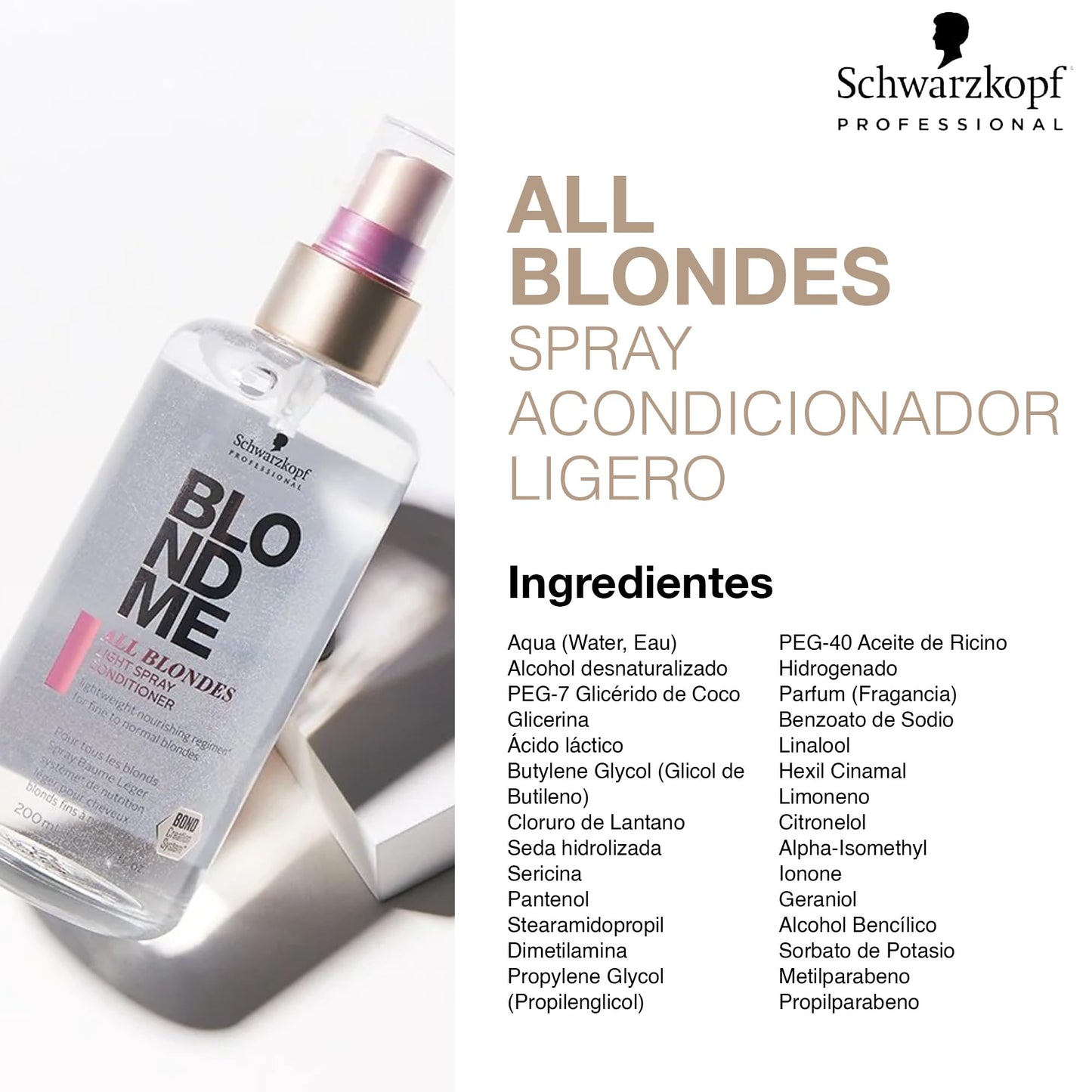 BLOND ME - All Blondes Spray Acondicionador Ligero 200 ml, con Tecnología 3D Bond Creation y el Complejo Silk Protein, Desenreda al Instante y Mejora Peinabilidad, Hidrata el Cabello