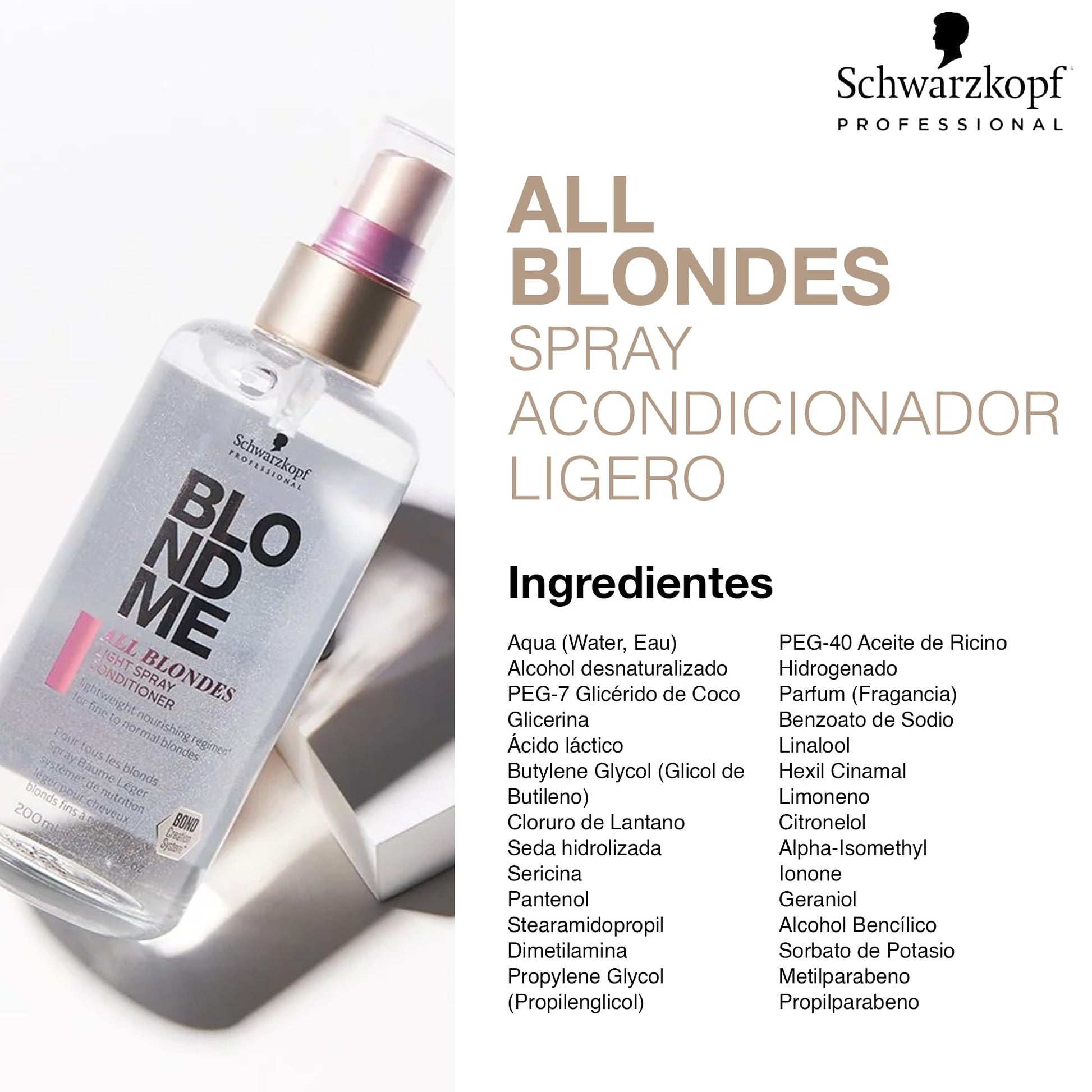 BLOND ME - All Blondes Spray Acondicionador Ligero 200 ml, con Tecnología 3D Bond Creation y el Complejo Silk Protein, Desenreda al Instante y Mejora Peinabilidad, Hidrata el Cabello