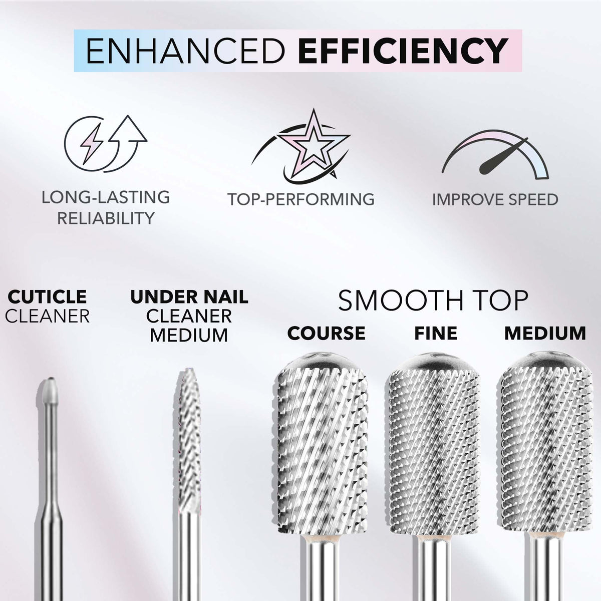 KIARA SKY Clavos Profesionales Brocas Universales de Acero Inoxidable para Taladro de Uñas E-File (Broca Mediana de Barril Grande (Plata))
