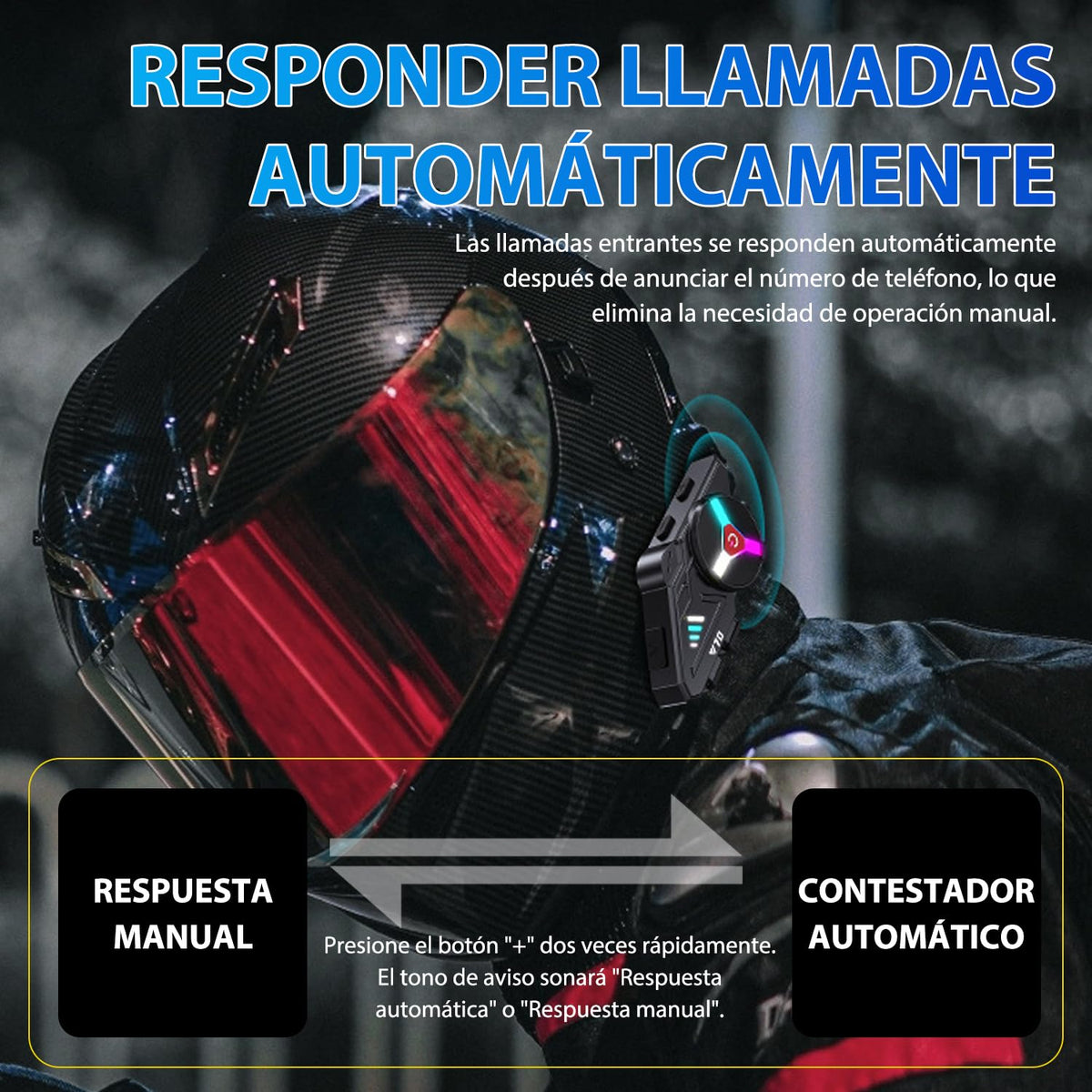 Auricular Bluetooth Motocicleta IP67 Negro Intercomunicado 5.3 Conexión Dual