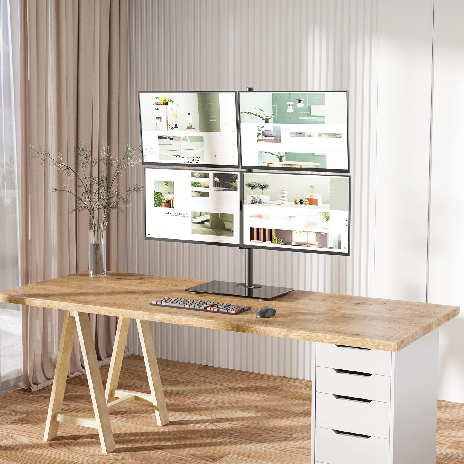 Soporte de Monitor cuádruple WALI Vidrio Ajustable Pantallas 17-27 Pulgadas