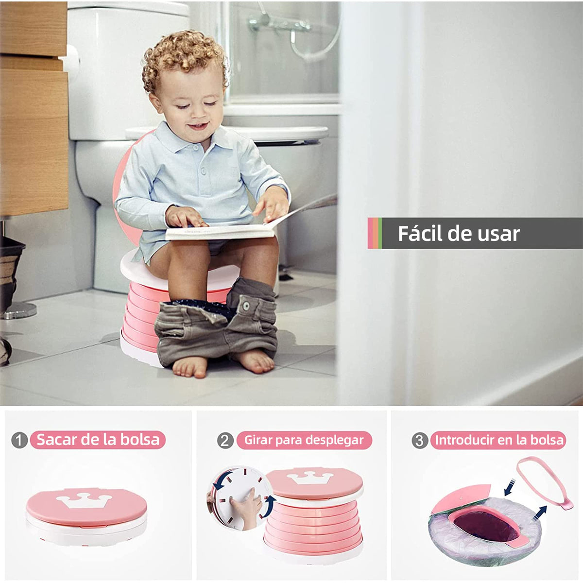 Peiono Baño Portátil para Niños, Orinal de Viaje Plegable para Ninos(rojo)