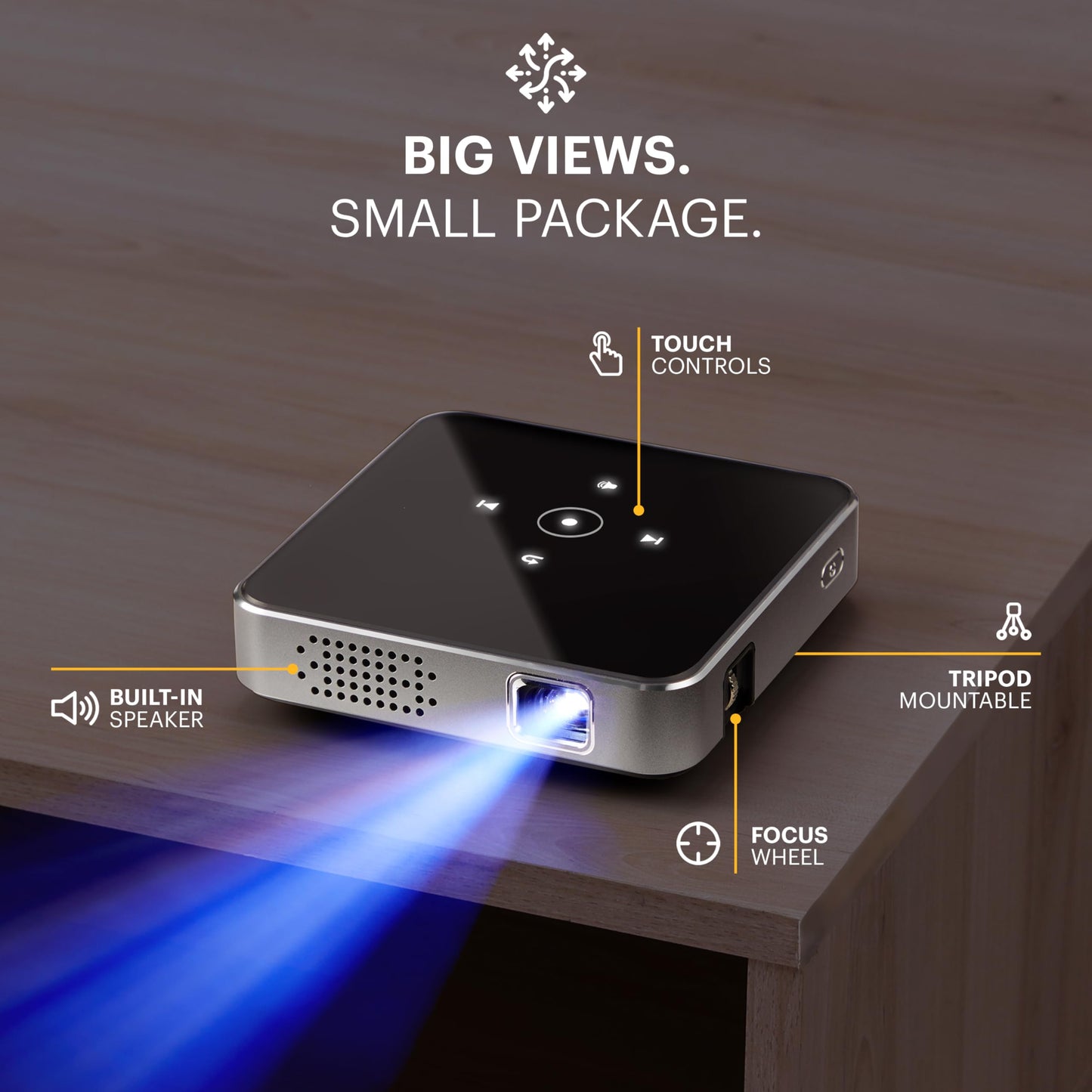 Kodak Ultra Mini Proyector de bolsillo recargable – DLP Pico Black Display 100 pulgadas, HDMI/USB/Micro SD, altavoz incorporado y estuche de transporte