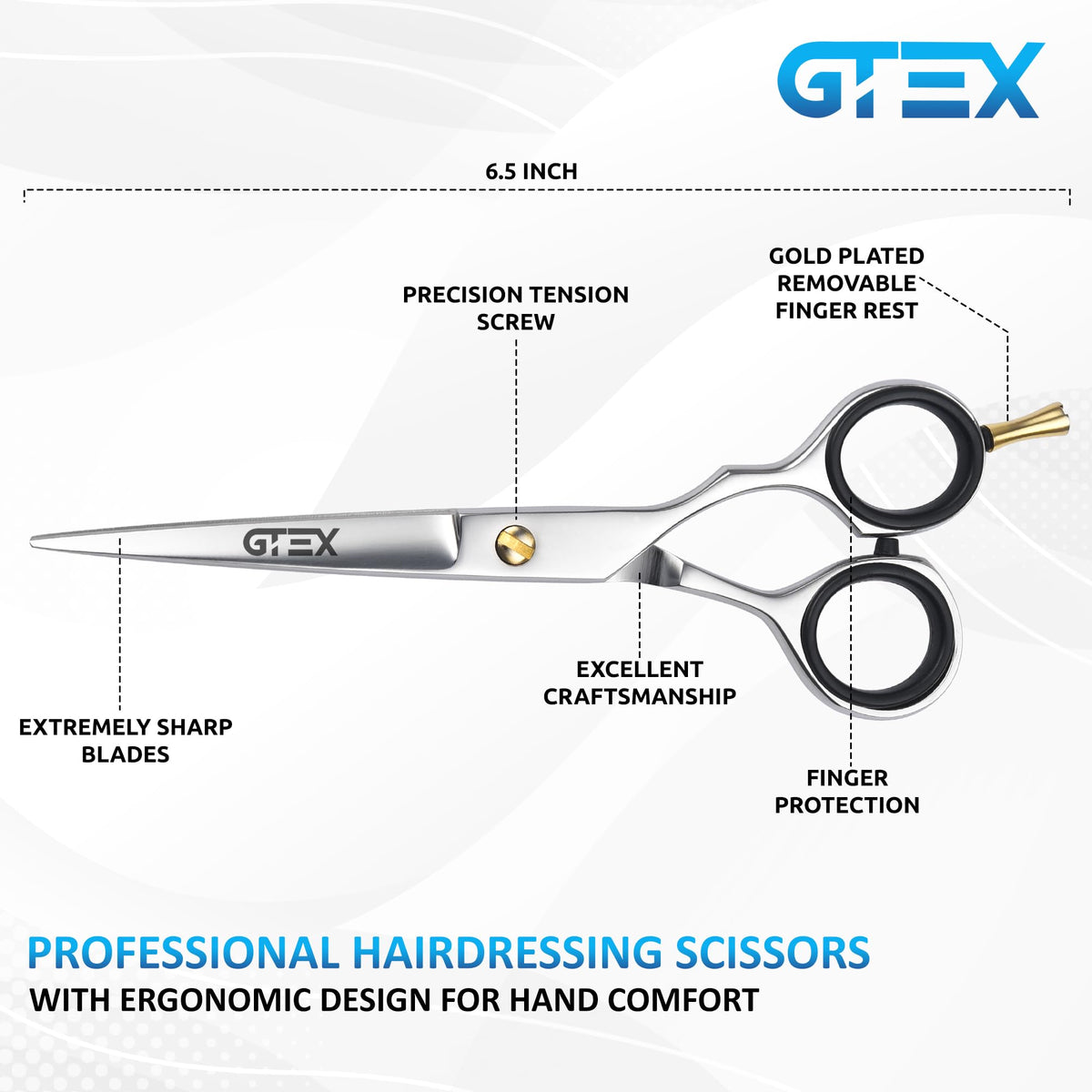 GTEX Tijeras de peluquería profesionales – 6,5" Premium Tijeras para el pelo con peine y estuche – Tijeras de peluquería súper afiladas – Hair Scissors