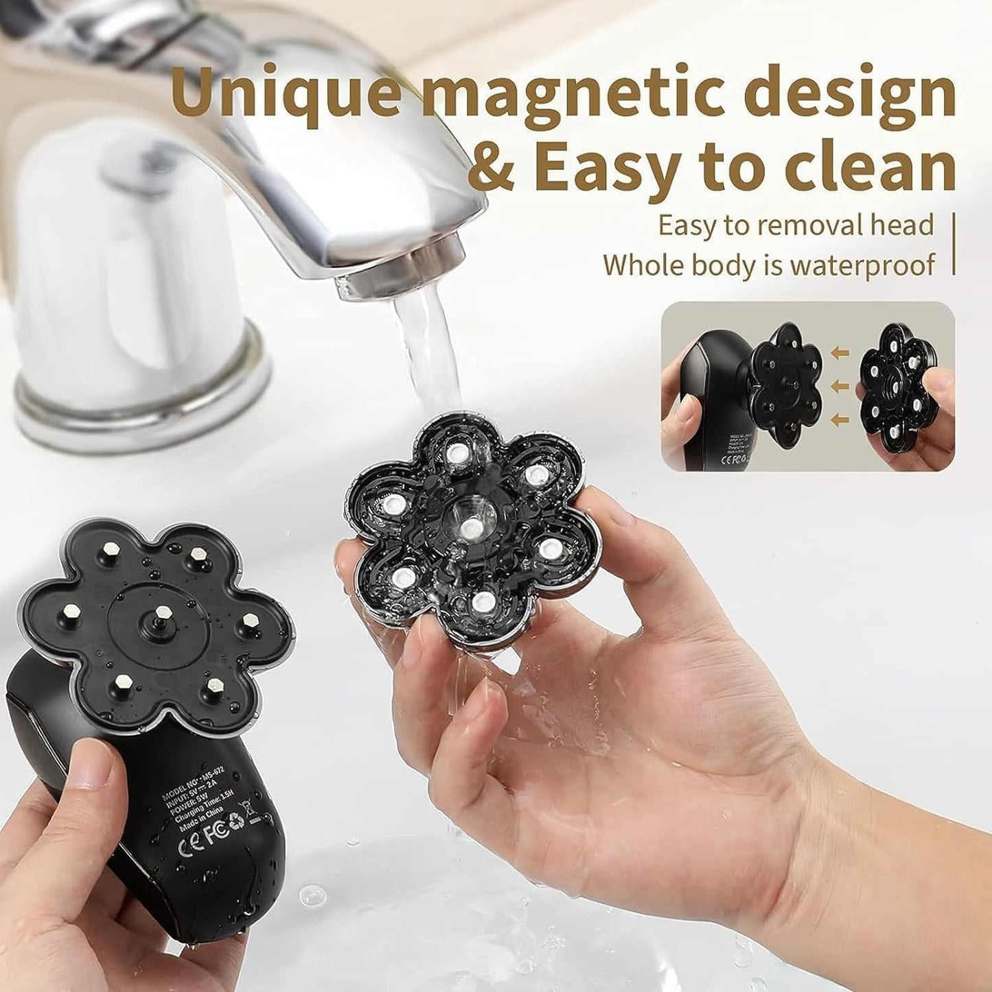 SHPAVVER - Afeitadoras de cabeza para hombres calvos: 5 en 1 - Afeitadora eléctrica desmontable IPX7 impermeable en húmedo seco para calder - Pantalla LED y cuchillas de precisión rotativas (negro