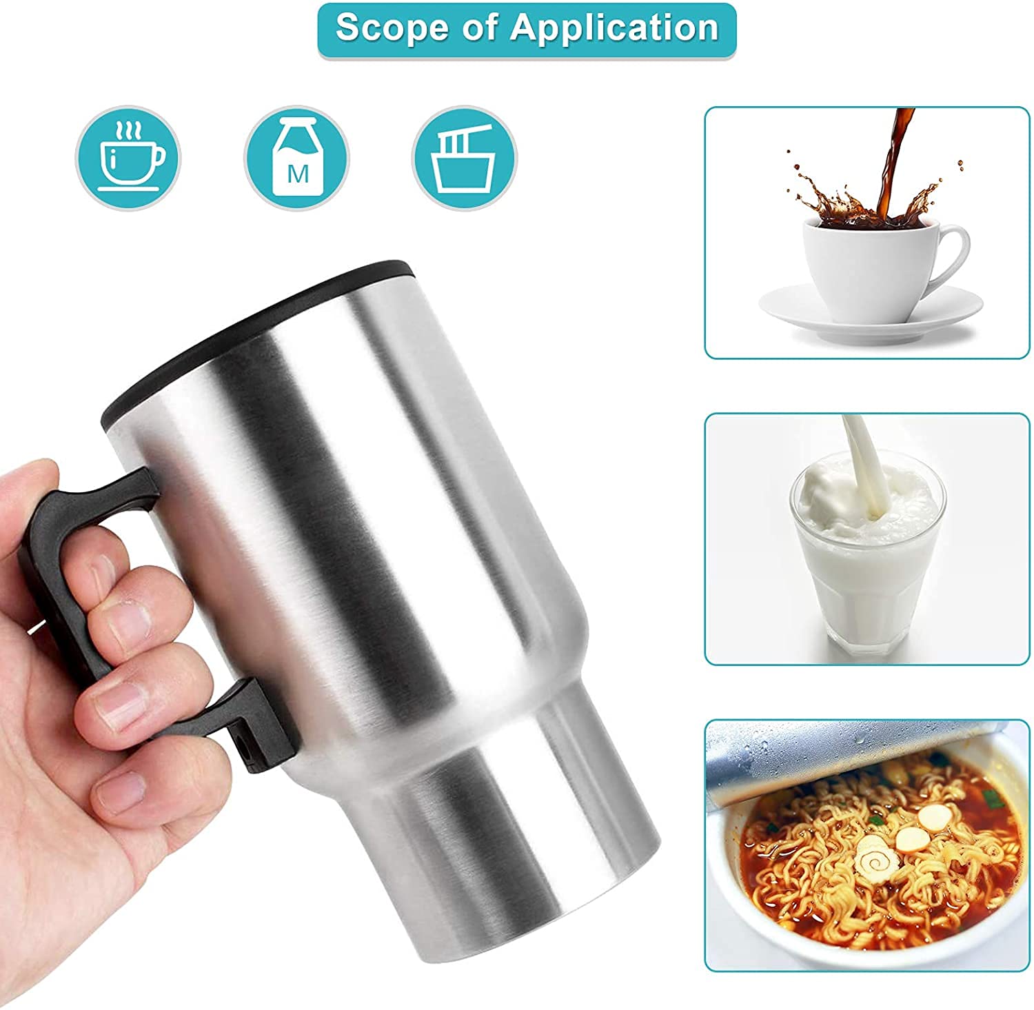 Calentador de Taza para Coche, 450ml Acero Inoxidable Con Cable Encendedor 12V, Taza Aislante Térmica Con Termostato para Casa y Viajes al Aire Libre