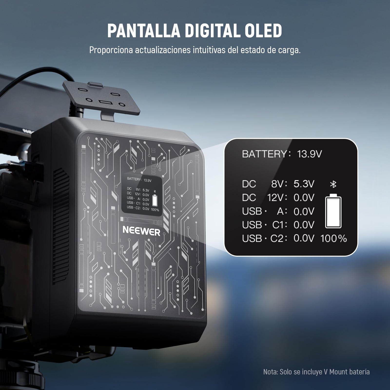 Batería Mini V Mount NEEWER Negra con Control App y Carga Rápida para Cámara y Luz Video