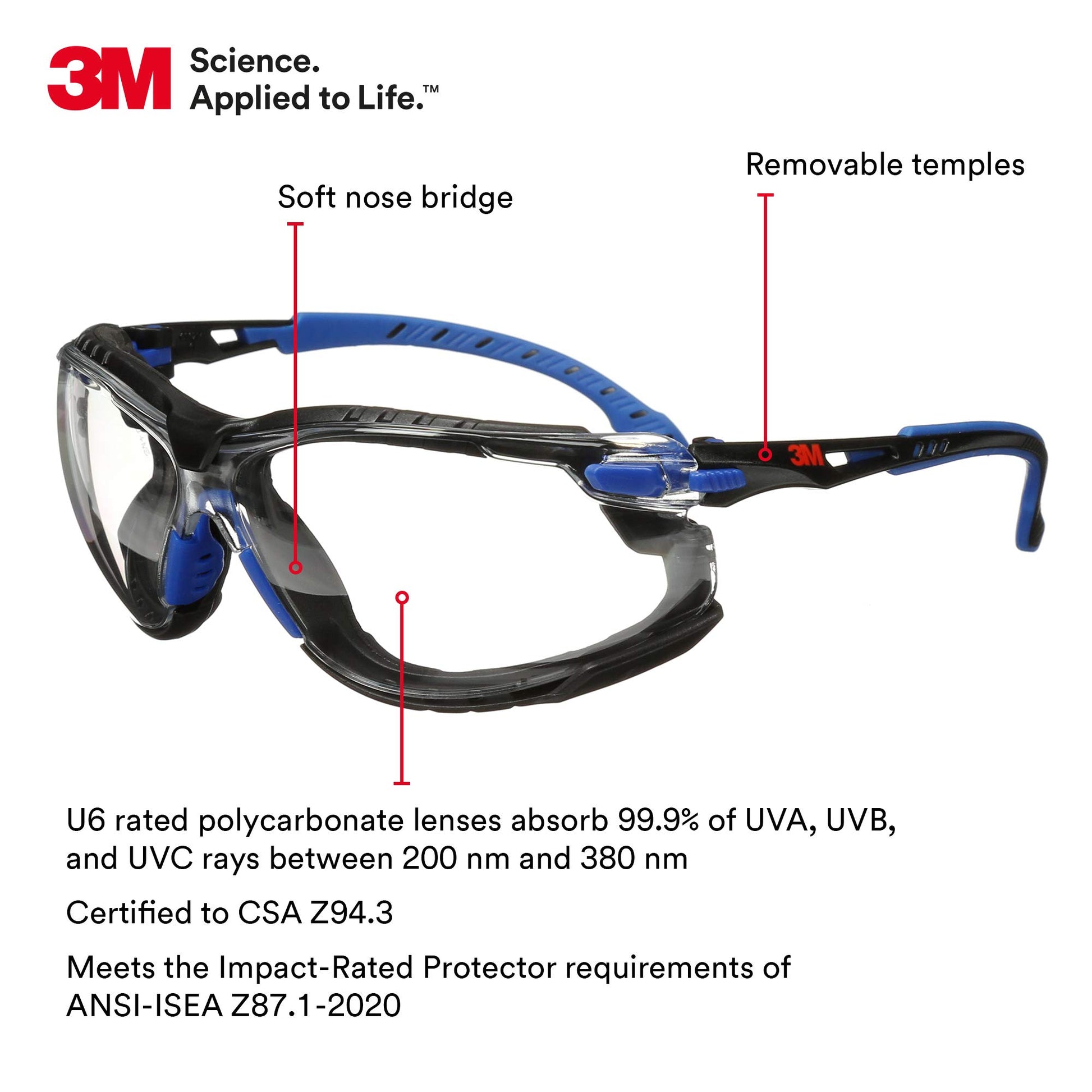 Lentes Protectores 3M Solus Negro Azul con Revestimiento Antivaho Scotchgard
