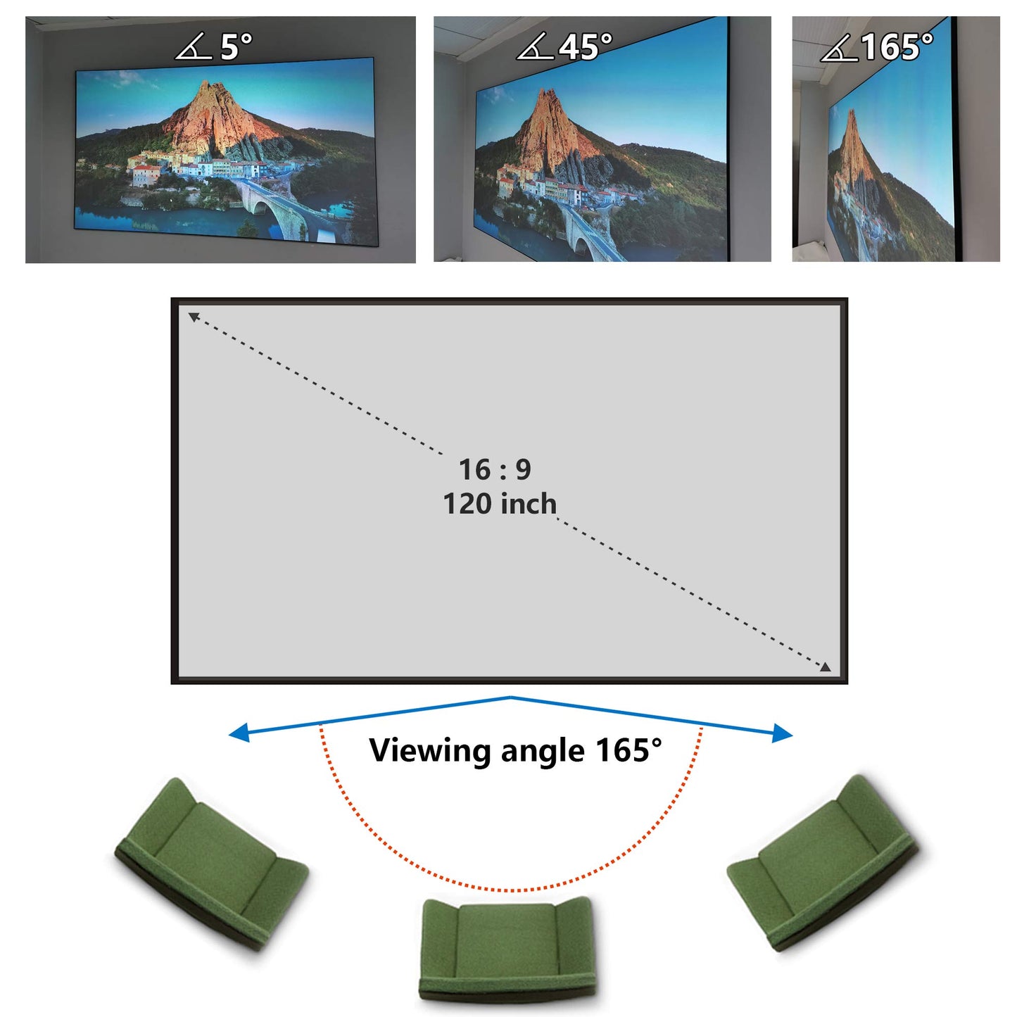 Yandood visualización de proyector de poliéster elástico de 59 x 105 pulgadas para visualización de proyección 16:9 de 130 pulgadas, económica con respaldo negro 4K Ultra HD de tela textil de proyección