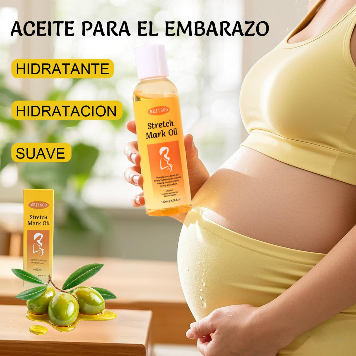 Aceite Corporal de Oliva Orgánico Para el Cuidado de Las Estrías,Hidrata y Nutre,Ligero y No Graso-120ml/4.06fi.oz