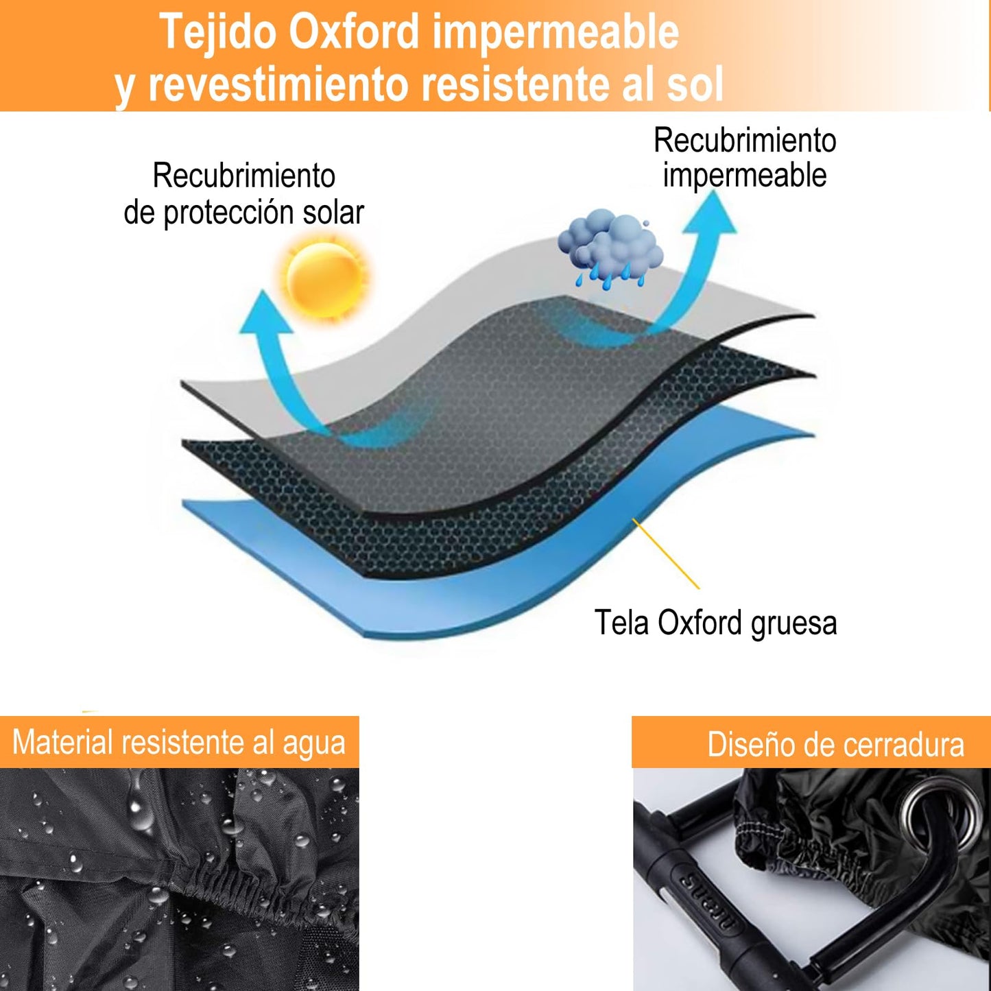 Cubierta Impermeable para Motocicletas, 190T Tela Oxford Cubierta de Bicicleta, Protección contra el Polvo, Lluvia y Clima, 2 Lock-Holes&3 Tiras Reflectantes, para Moto Exterior Interior y Bicicleta