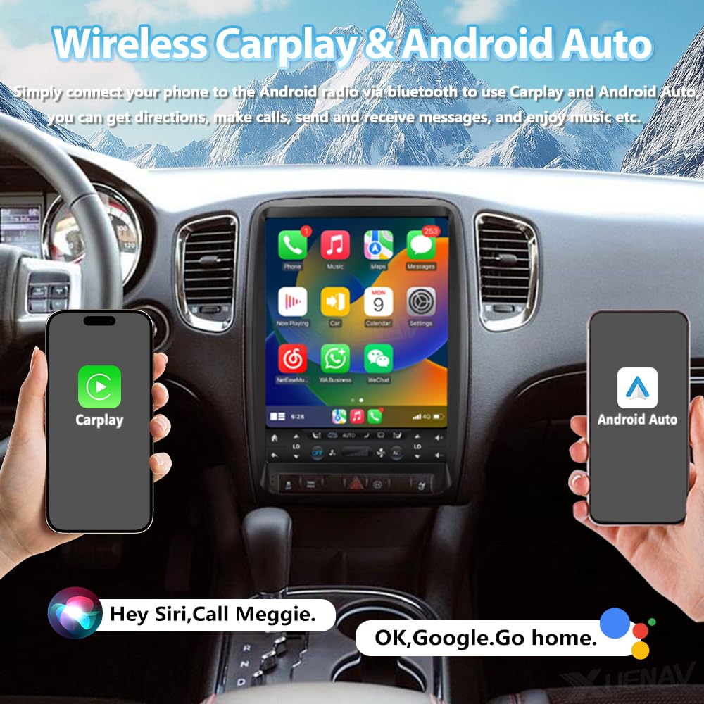 XUENAV- Pantalla táctil Android Head Unit Upgrade para 2011 2012 2013 Dodge Durango Android Coche Radio Reemplazo inalámbrico carplay Android Auto Auto navegación GPS Auto Estéreo