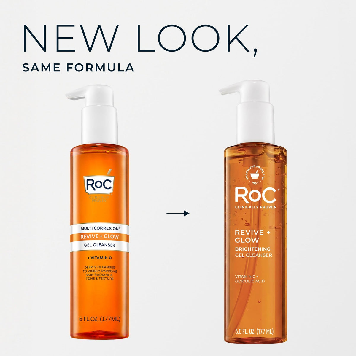 RoC Multi Correxion Revive + Limpiador facial en gel brillante con vitamina C y ácido glicólico, cuidado de la piel sin parabenos ni sulfatos, 6 onzas