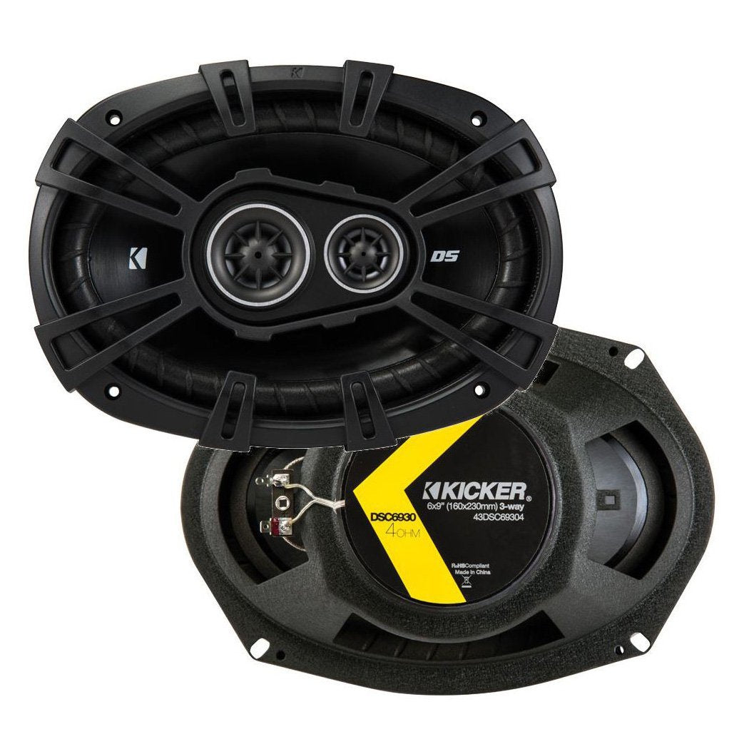 Kicker 43DSC69304 Serie D 6 x 9 Pulgadas, 360 W, 3 vías, Altavoces Dobles con 43DSC6504 de 6.5 Pulgadas, 240 W, 2 vías, 4 ohmios, Altavoces coaxiales de Audio para Coche