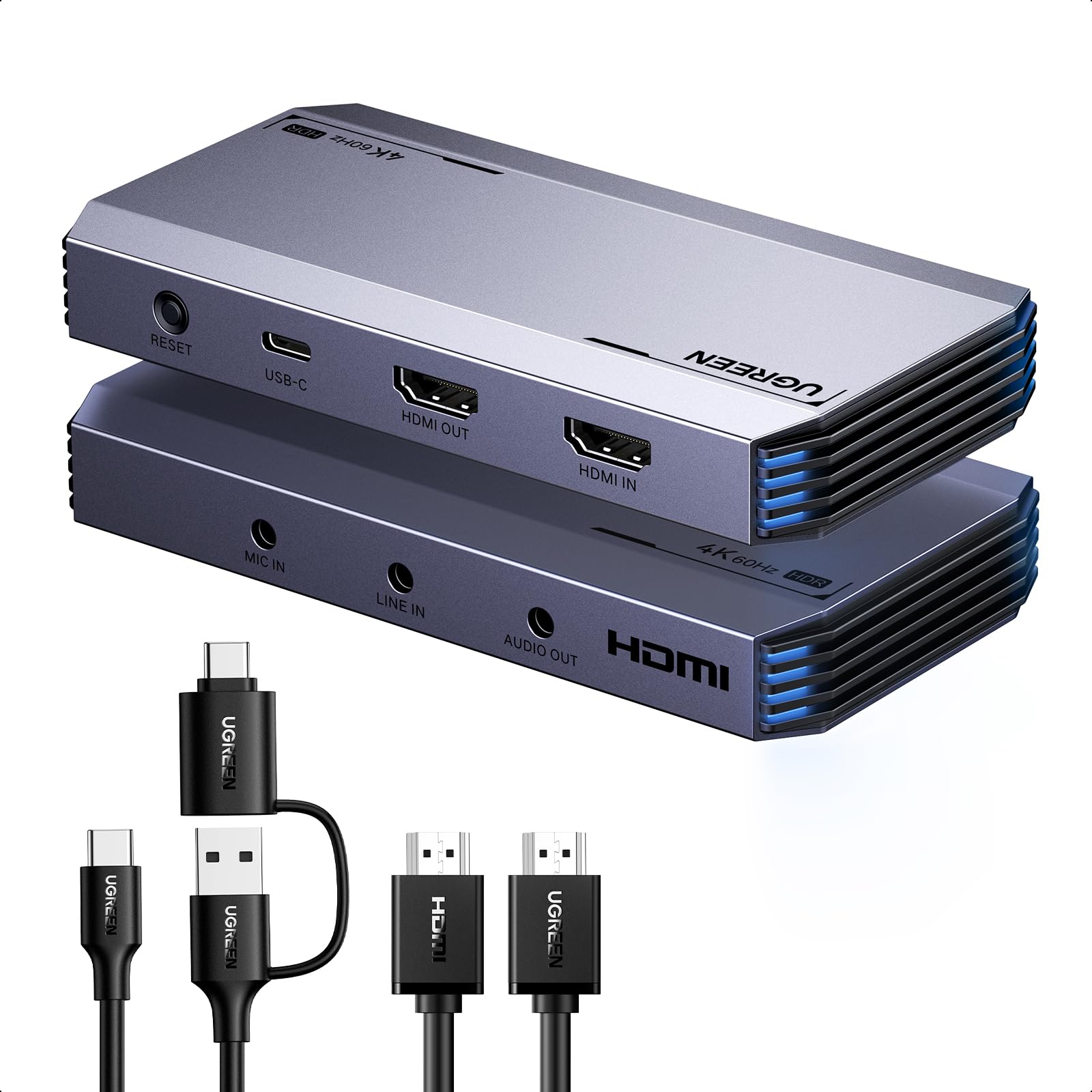 UGREEN 4K@60Hz Capturadora de Video, HDMI a USB C Tarjeta de Captura Full HD 1080P@120Hz, USB 3.0 con VRR y HDR para Transmisión, Juegos, Compatible con Switch 2, PS5 PS4 Xbox Series X/S, DSLR Camera