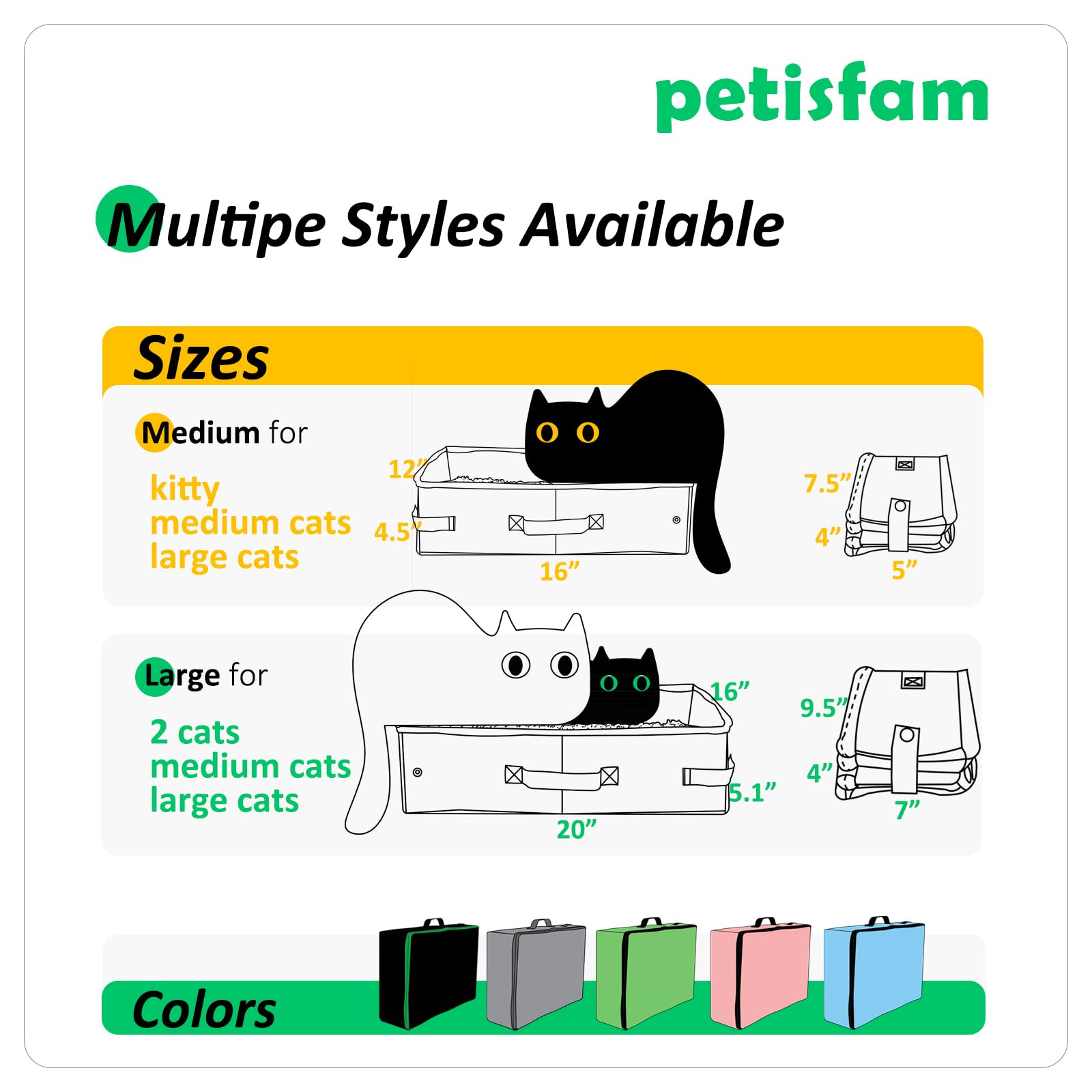 Caja de arena para gatos con 1 plegable y 1 cuchara. Portátil, ligero, a prueba de fugas, fácil de sotrage (para gatos medianos y gatitos, negro)