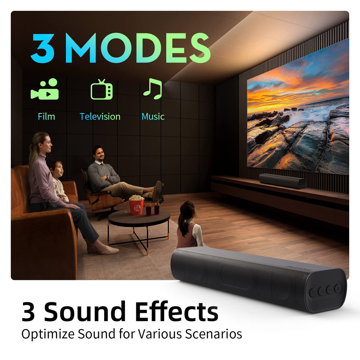 Barra de Sonido Cinematográfica con Bluetooth y Graves Impactantes para TV de 16 Pulgadas con Control Remoto y Montaje en Pared