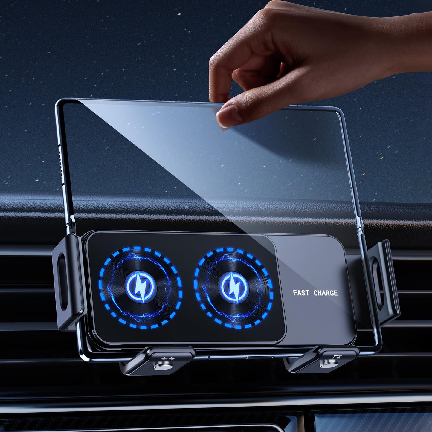 DICMKY - Cargador inalámbrico de coche para Samsung Galaxy Z Fold 7, 6, 5, 4, 3, 2, doble bobina, soporte de teléfono de carga rápida para Pixel 9 Pro, soporte de teléfono celular de ventilación de