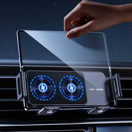DICMKY - Cargador inalámbrico de coche para Samsung Galaxy Z Fold 7, 6, 5, 4, 3, 2, doble bobina, soporte de teléfono de carga rápida para Pixel 9 Pro, soporte de teléfono celular de ventilación de