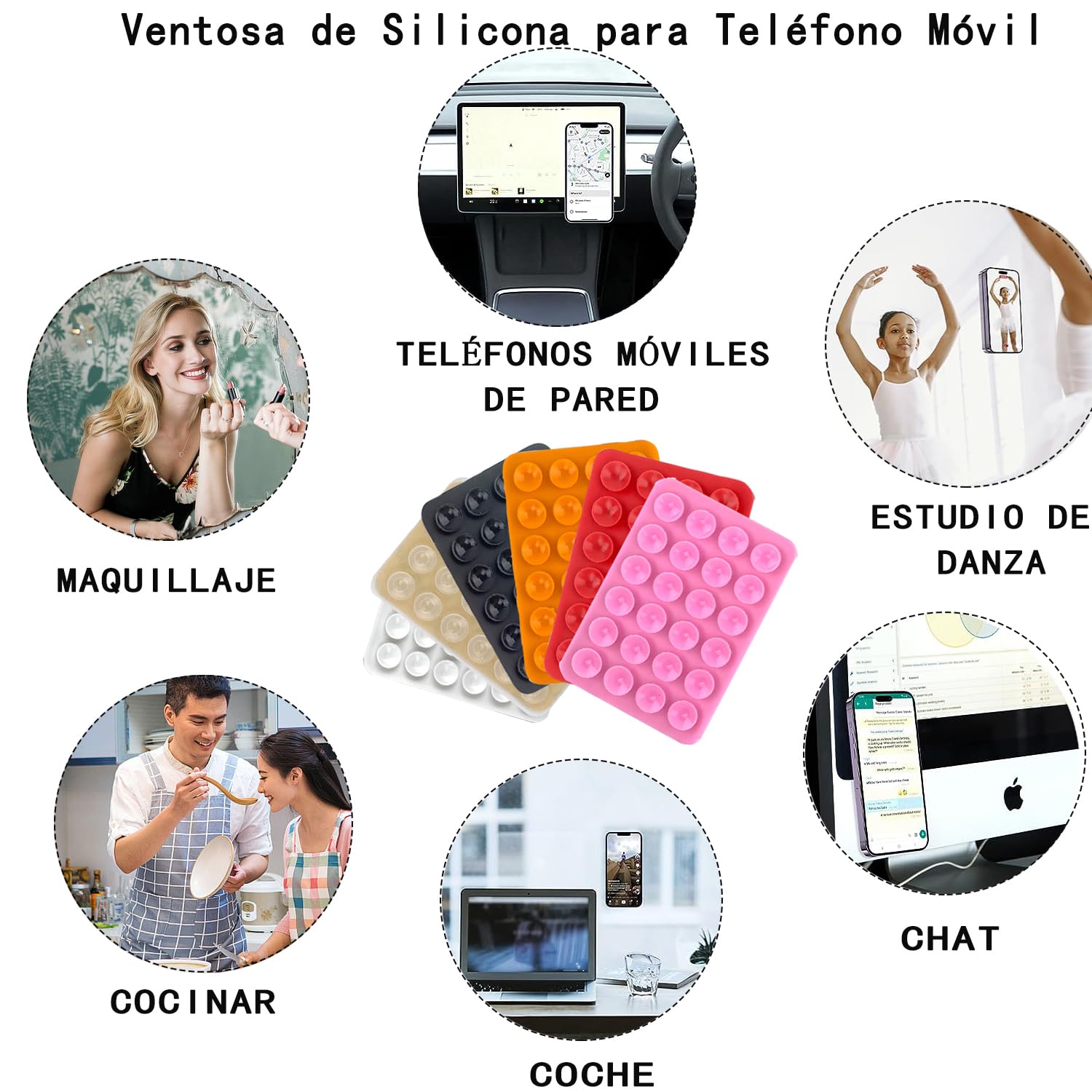 Besoner Ventosas de Silicona de 6 Colores para de Teléfono - Soporte Manos Libres para Móvil para Móvil para vídeo y Selfies Compatible con iPhone y Android
