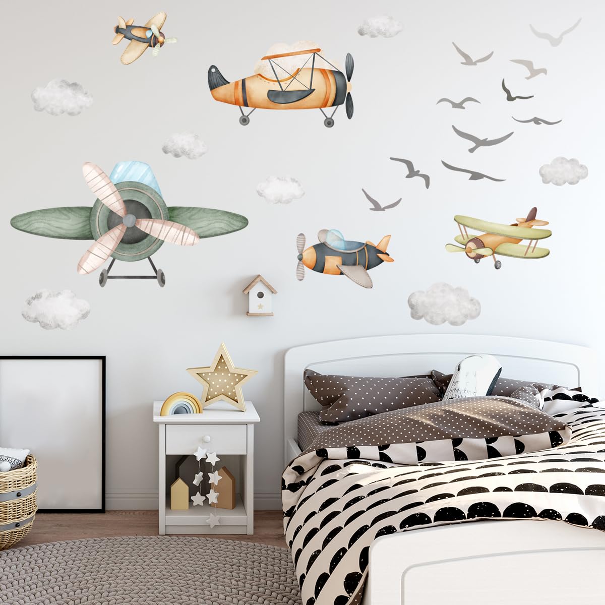 Calcomanía de pared de avión para niños, pelar y pegar, ideal para decoración de pared de jardín de infantes, niños, niñas, recámara