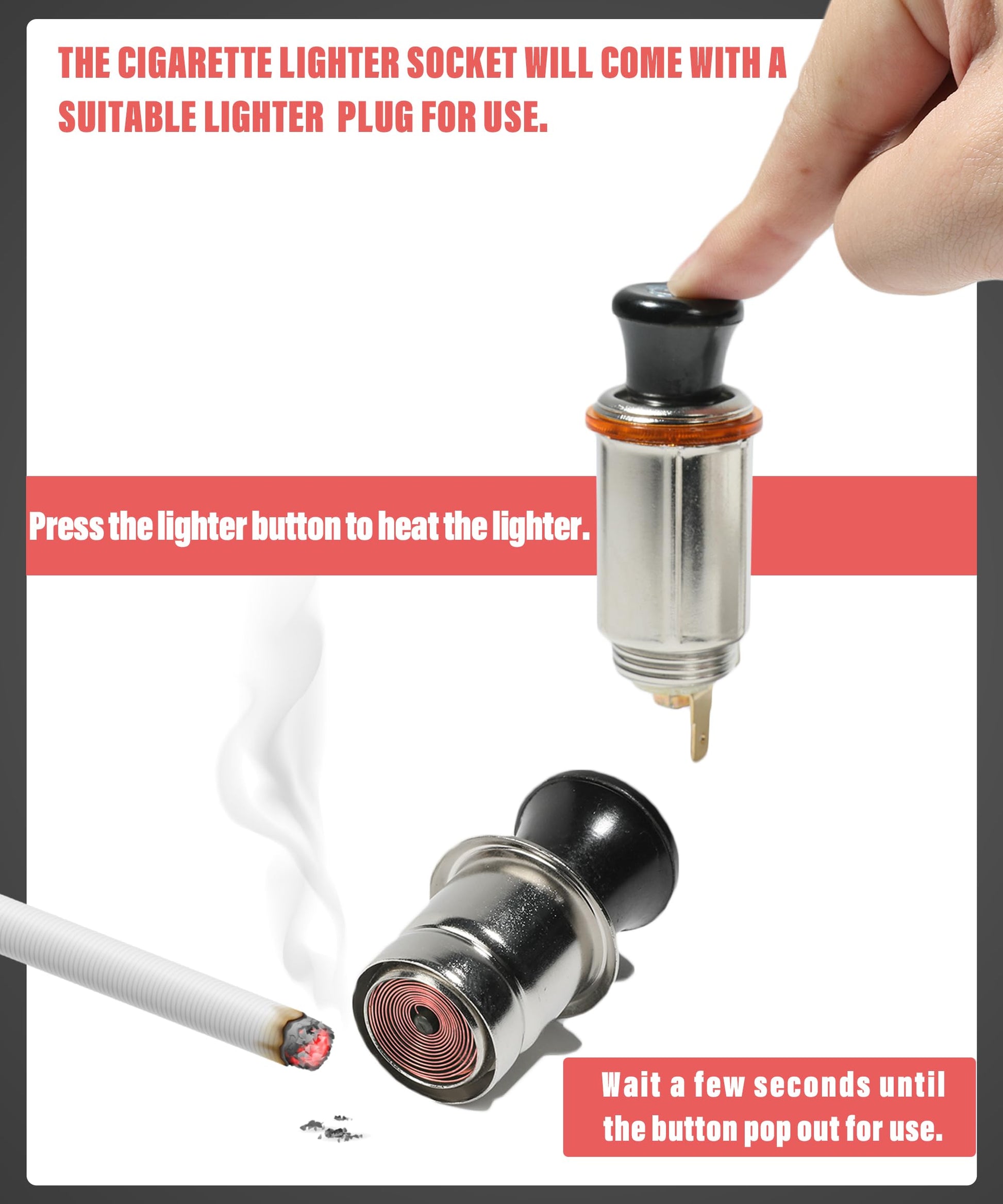 Zlirfy - Encendedor de cigarrillos de coche con cable, enchufe para encendedor de cigarrillos de coche, encendedor de cigarrillos automático de 12 V con botón de expulsión, accesorio de repuesto para