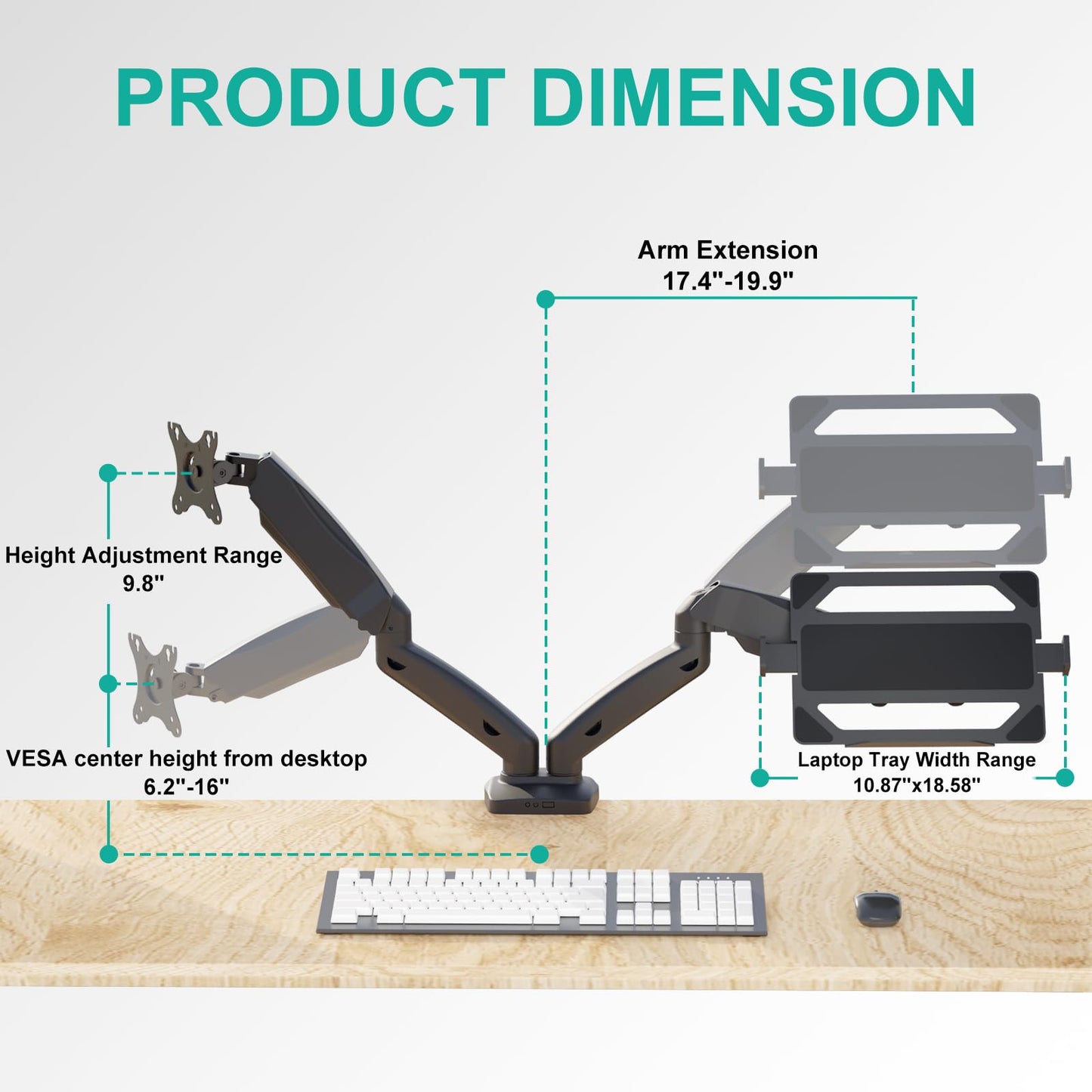Soporte para Monitor y Laptop WALI Negro con Brazo de Resorte de Gas hasta 9 kg
