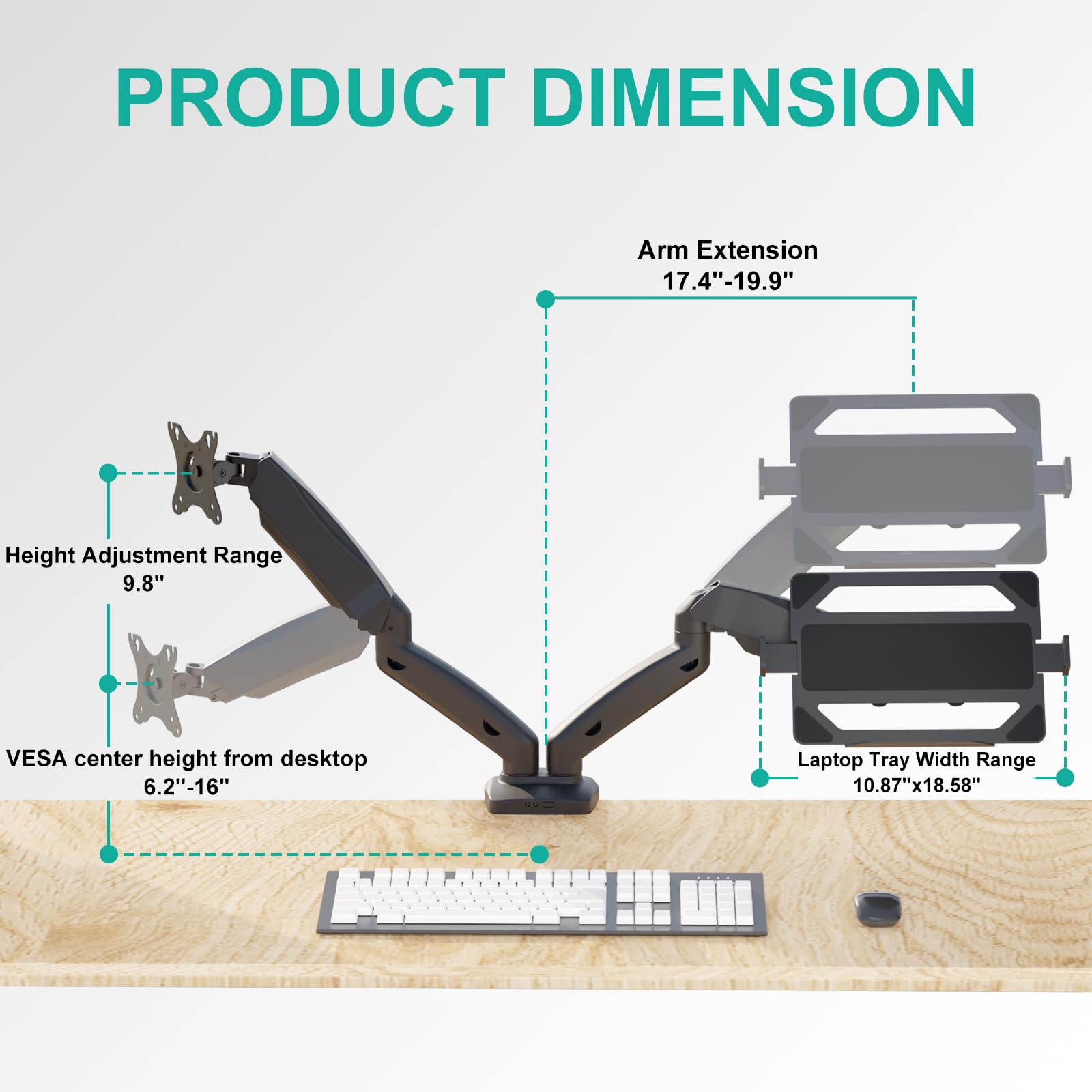 Soporte para Monitor y Laptop WALI Negro con Brazo de Resorte de Gas hasta 9 kg