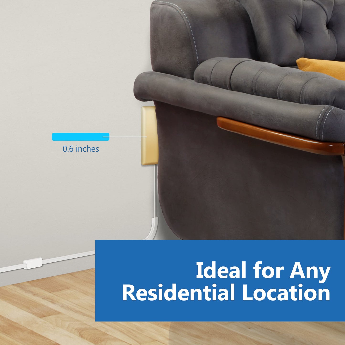 LIDER Extensor de Tomacorriente de Cara Plana con 3 Receptáculos, Enchufe de Placa de Pared Ultra Delgado con Extensor de Cable y Regleta de 3 Tomas, Cable de 3 pies, LWE3-315-GD, Certificado ETL