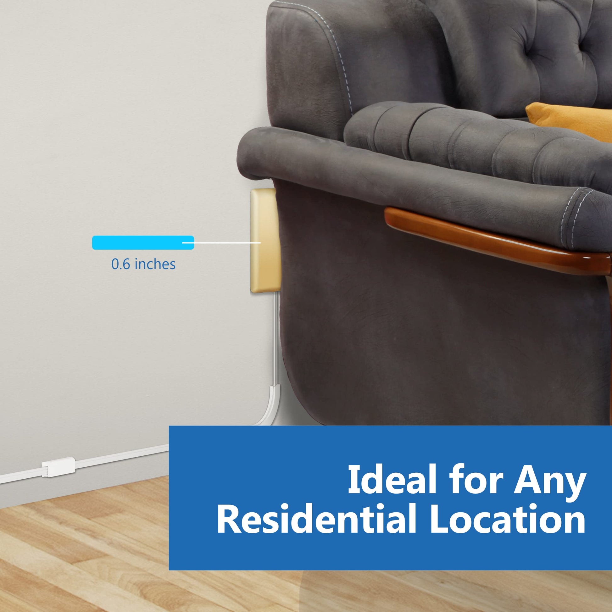LIDER Extensor de Tomacorriente de Cara Plana con 3 Receptáculos, Enchufe de Placa de Pared Ultra Delgado con Extensor de Cable y Regleta de 3 Tomas, Cable de 3 pies, LWE3-315-GD, Certificado ETL