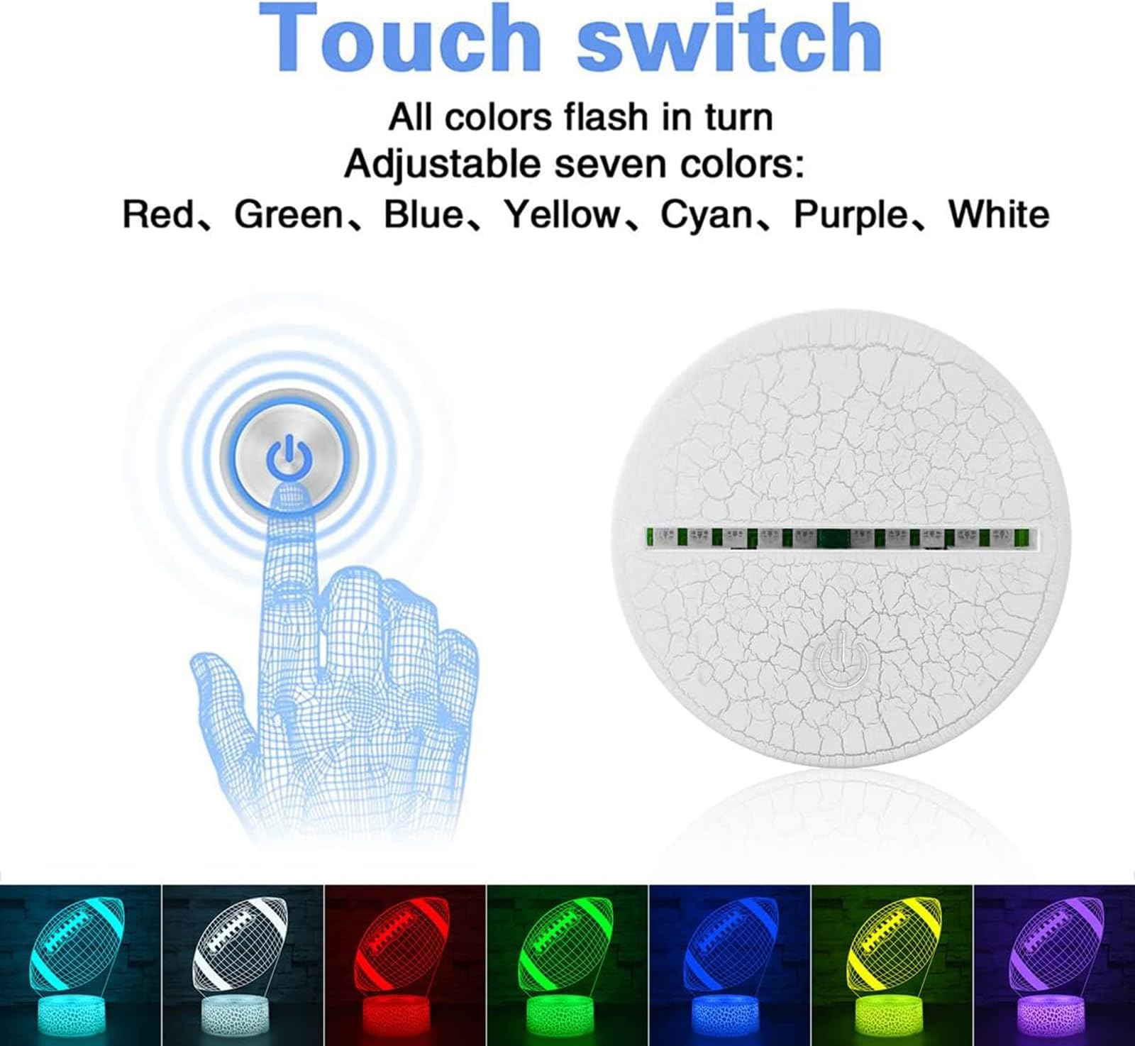 i-CHONY - Lámpara de noche de fútbol, LED de ilusión 3D, 7 colores de cambio gradual automático, regalo de fútbol regulable para niños, niñas, adolescentes, cumpleaños, día festivo, decoración de mesa