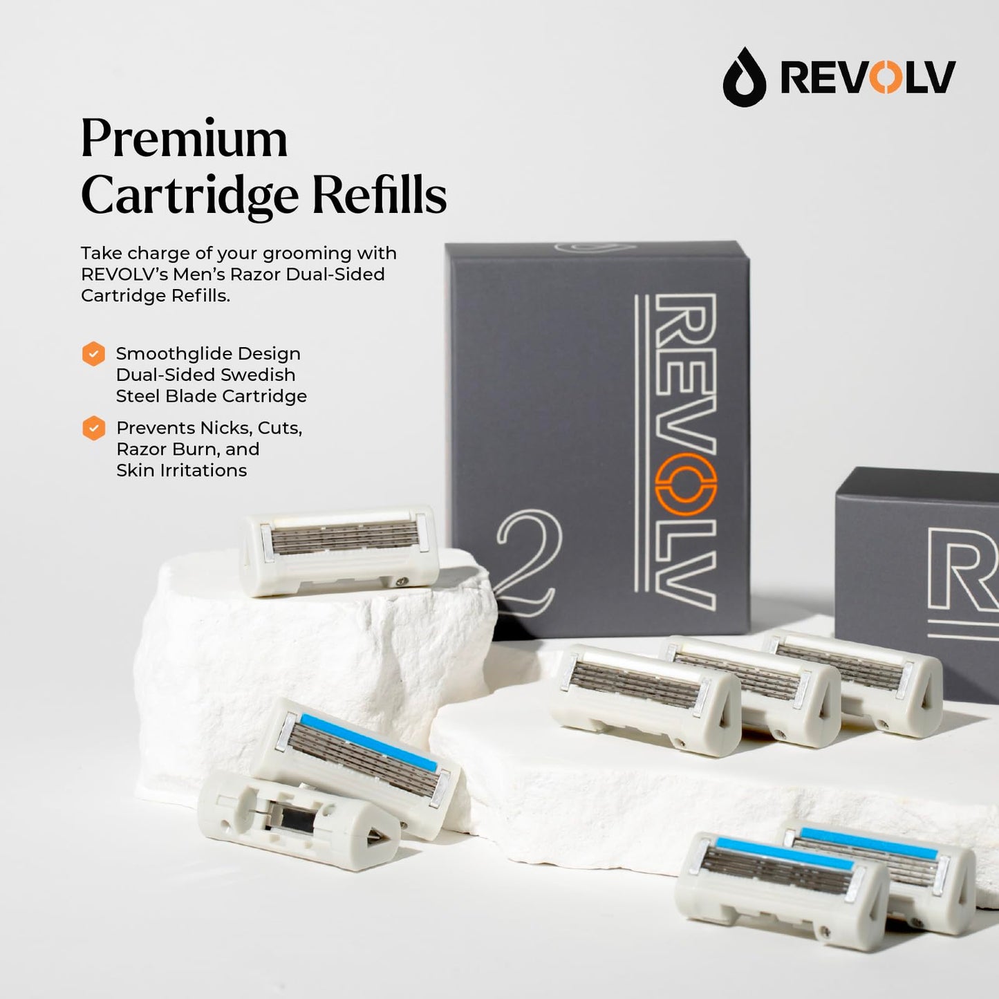 REVOLV Repuestos para Maquinillas de Afeitar de Doble Filo(Paquete de 2), Maquinillas de Afeitar Premium para Hombre con Hojas de Acero Sueco, Afeitado Suave para Pieles Sensibles, Ideales para El Cui