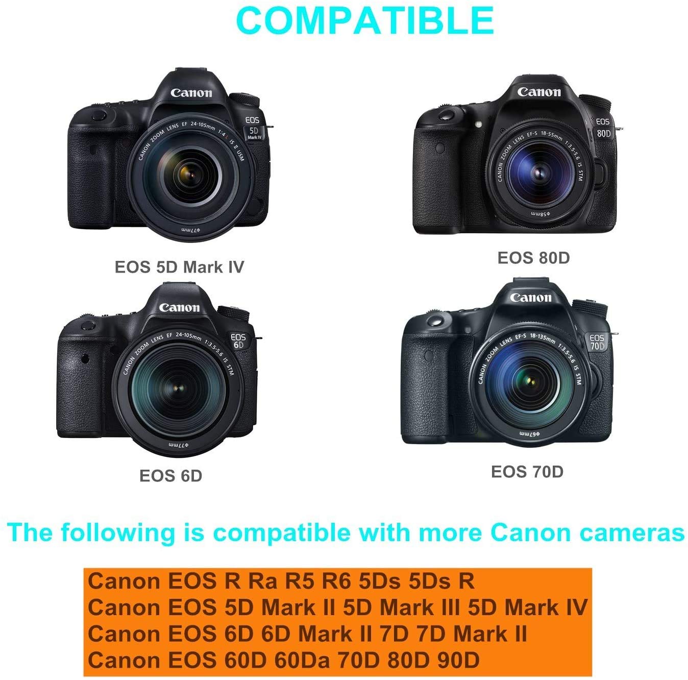 Tengdaxing ACK-E6 - Adaptador de corriente continua LP-E6/E6N - Batería para Canon EOS 5Ds 5Ds R, 5D Mark II III IV, 6D, 6D Mark II, 7D, 7D Mark II, 60D, 60Da, 70D, 80D, 90D, R, R5, R6 R6 Mark II, R7