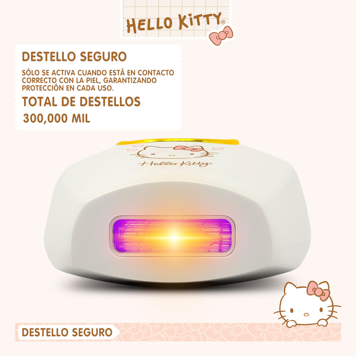SANRIO Depiladora Profesional de Luz Pulsada Hello Kitty HK-IPL con 300,000 Disparos; Elimina Vello Facial, Corporal, Axilas, Piernas, Bikini y Brazos; Reducción Permanente, Uso en Casa, Unisex, Alternativa a Depiladora Láser Mujer.