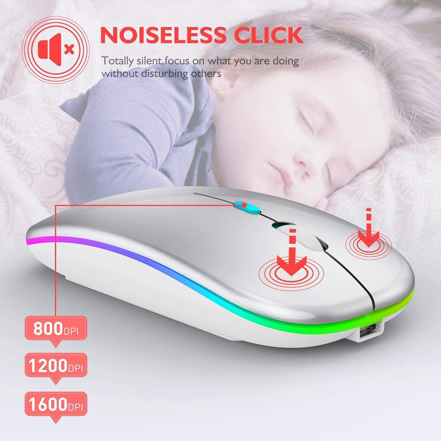 Mouse Inalámbrico Uplayteck LED Bluetooth Recargable Silencioso