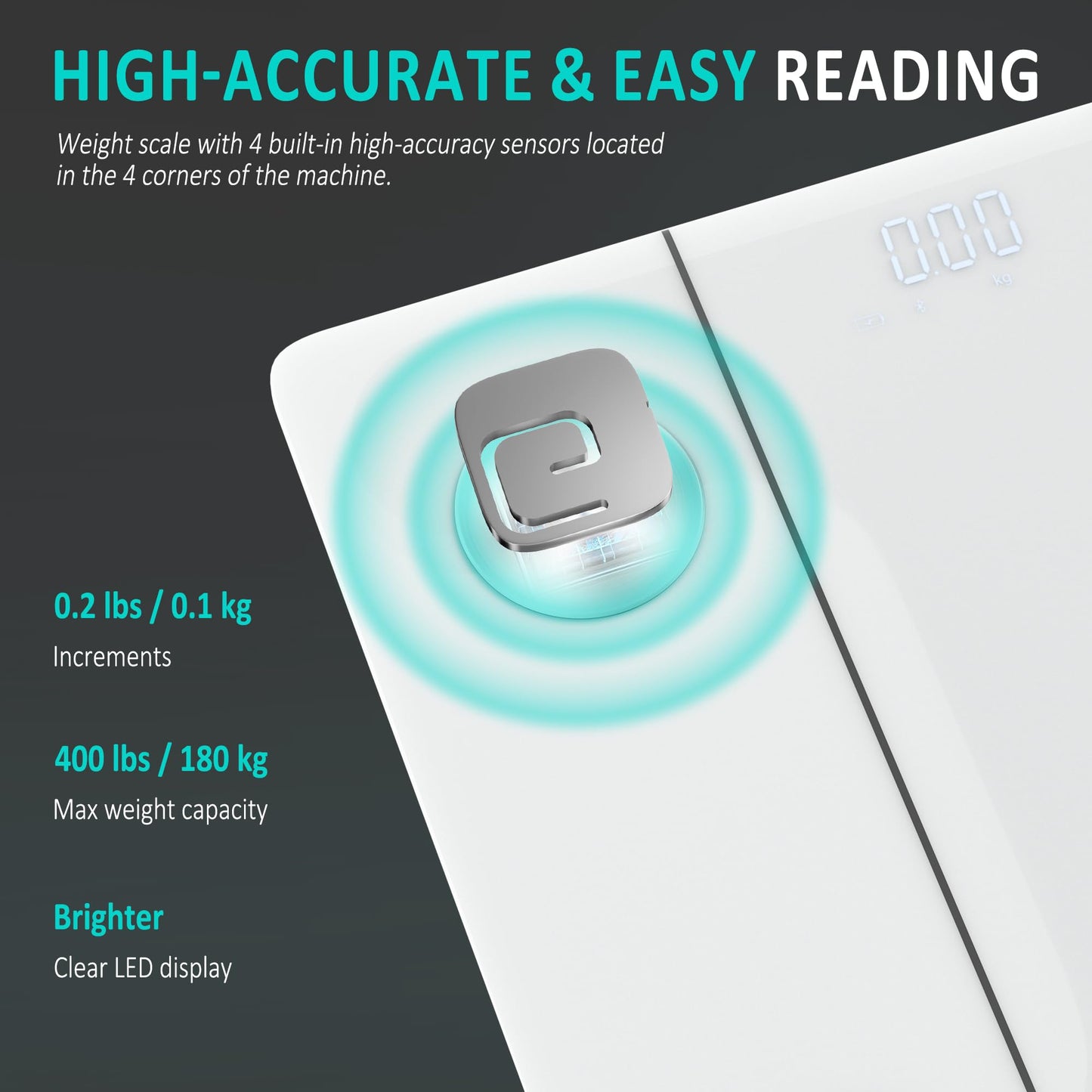 BalanceFrom Báscula digital de baño con tecnología Step-On y pantalla retroiluminada, 181.44 kg, Plus, Plateado