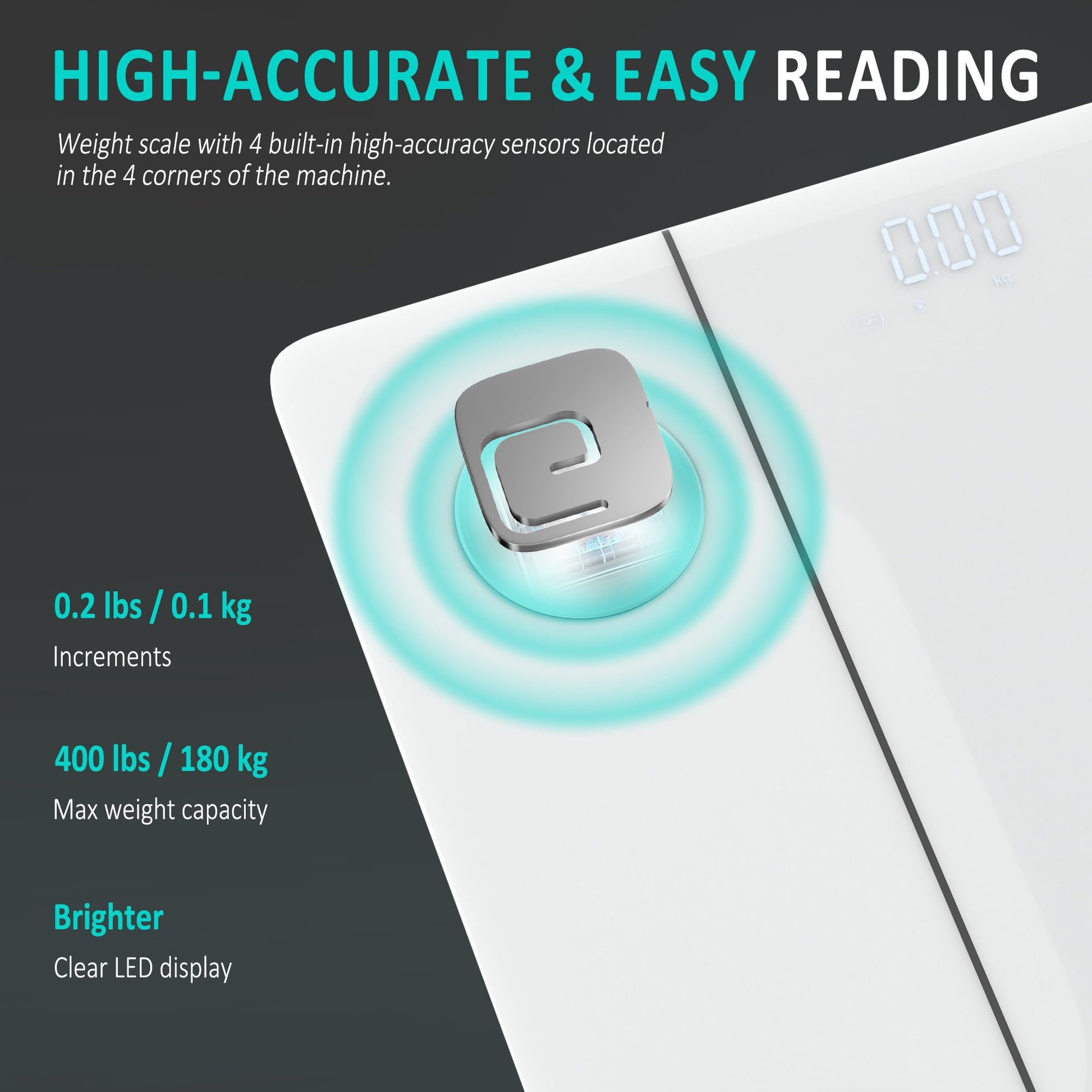 BalanceFrom Báscula digital de baño con tecnología Step-On y pantalla retroiluminada, 181.44 kg, Plus, Plateado