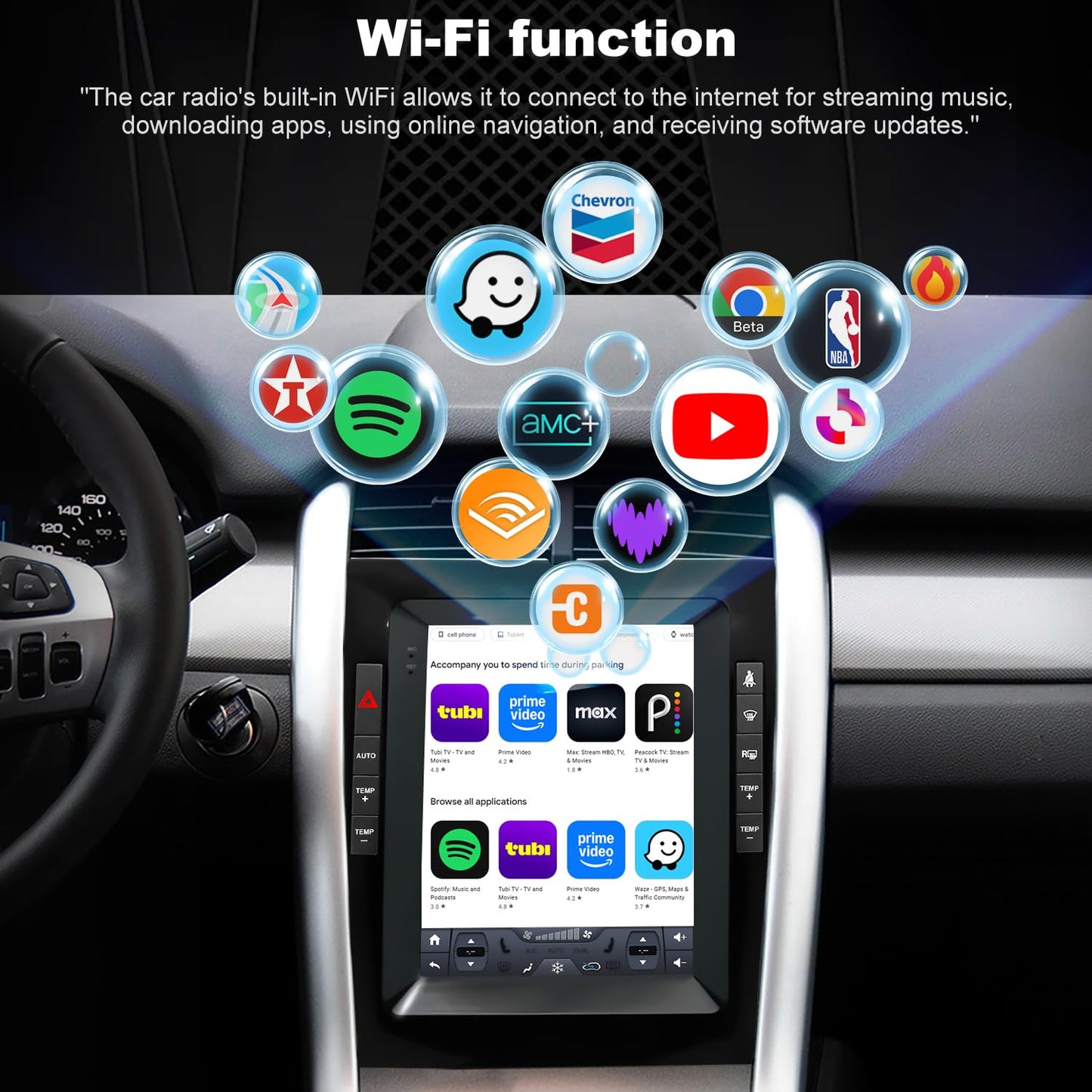 Estéreo de coche 4G+64G para Ford Edge Radio Upgrade 2011 2012 2013 2014, reemplazo de radio de visualización táctil estilo Tesla de 9.7 pulgadas, inalámbrico incorporado Carplay Android Auto, cámara